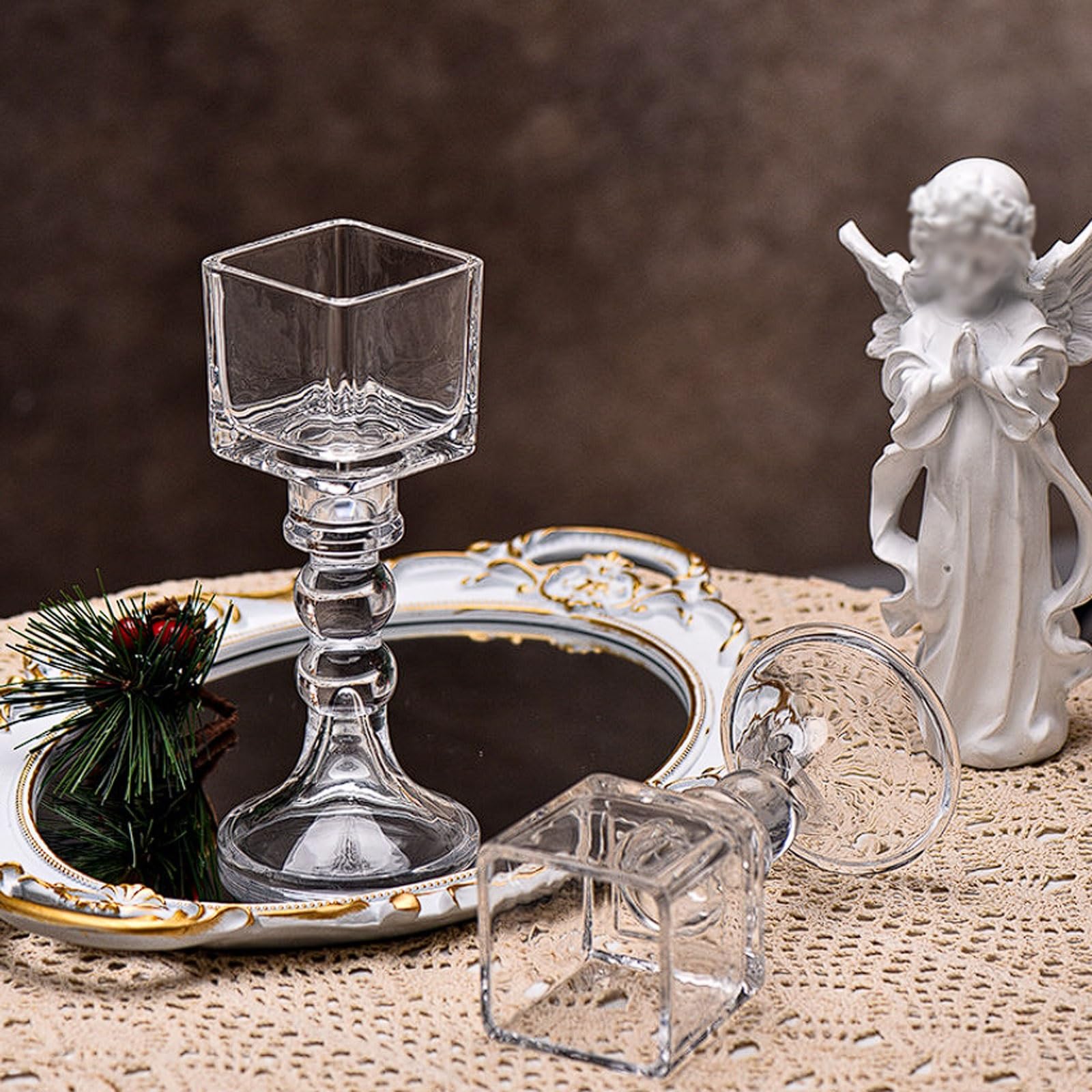Ensemble de 3 bougeoirs en Verre Cristal, Compartiment à Bougies carrés, Design Romantique, pièce maîtresse Table, décoration d'intérieur
