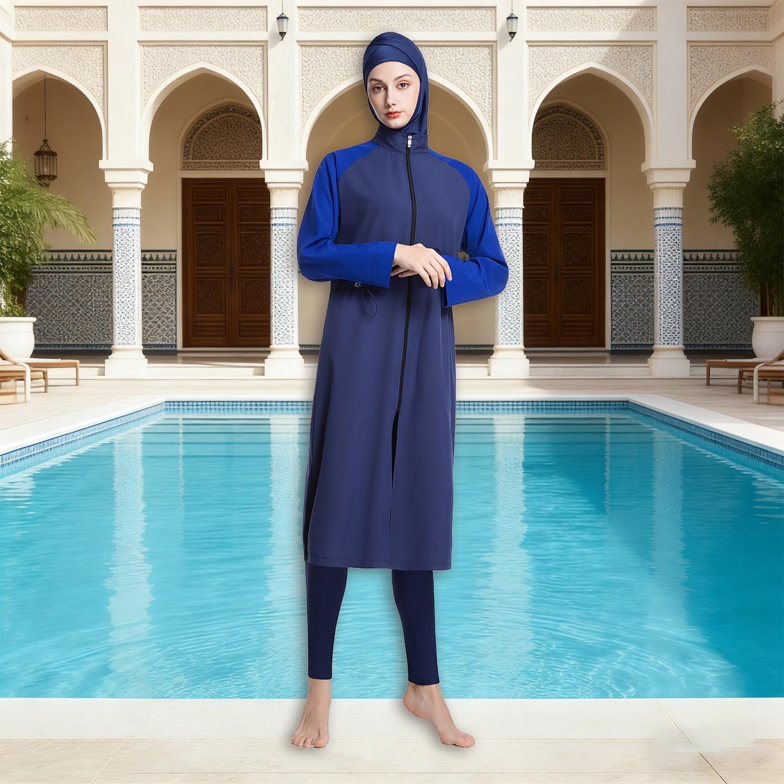 Maillot de bain deux pièces pudique femme avec tunique longue et legging couvrant pour natation plage piscine