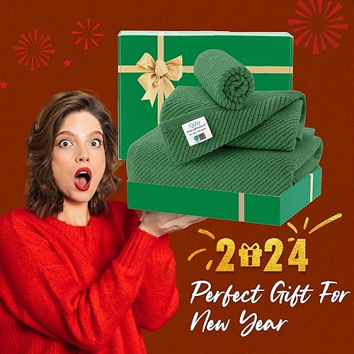 Vista 257 de VOOVA & MOVAS Toallas verdes para baño, 100% algodón, de secado rápido, ligeras, gruesas, suaves, juego de toallas de 6 piezas, 2 baños grandes