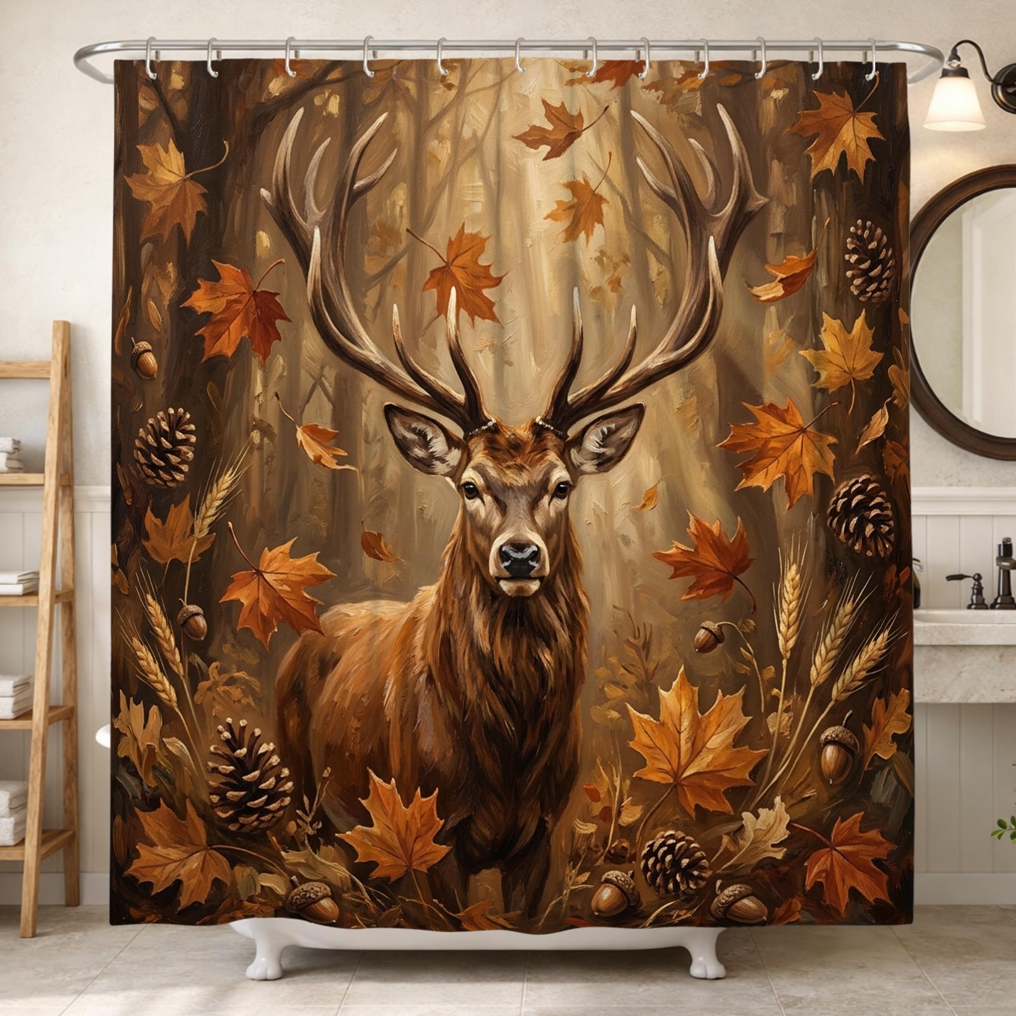 Rideau de douche cerf et nature marron 183x213 cm avec crochets