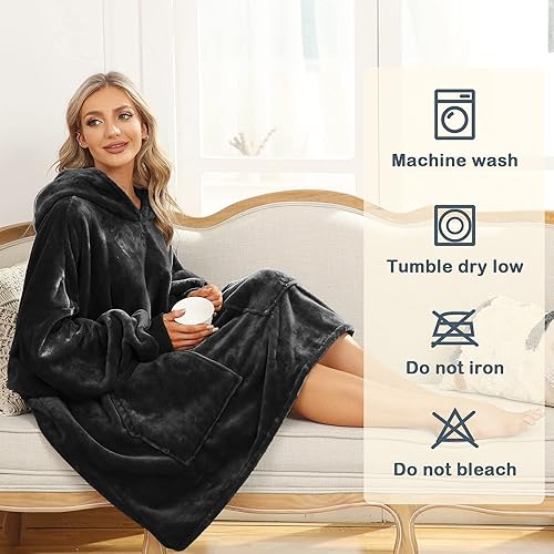 Miniatura 5 de Kipswiza Manta larga de franela con capucha de gran tamaño, gruesa, suave, cálida, con capucha, para adultos, mujeres, niñas, adolescentes, hombres,