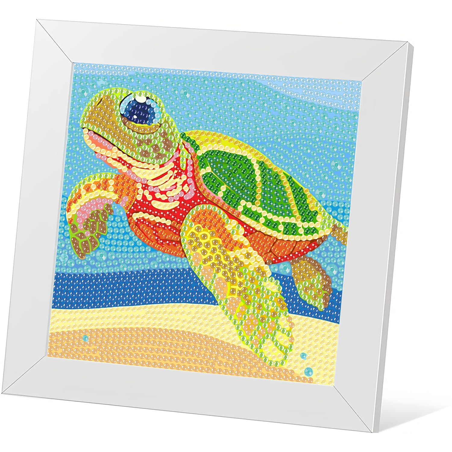 DIYGEMDOTSea Turtle Diamond Painting Kit for Kids with Wooden Frame, 5D Diamond Art Gem Painting for Beginners, Creatively Rich Gem Art Crafts, Gifts, Home Decor for Girls and Boys Ages 4+ (7X7 Inch)