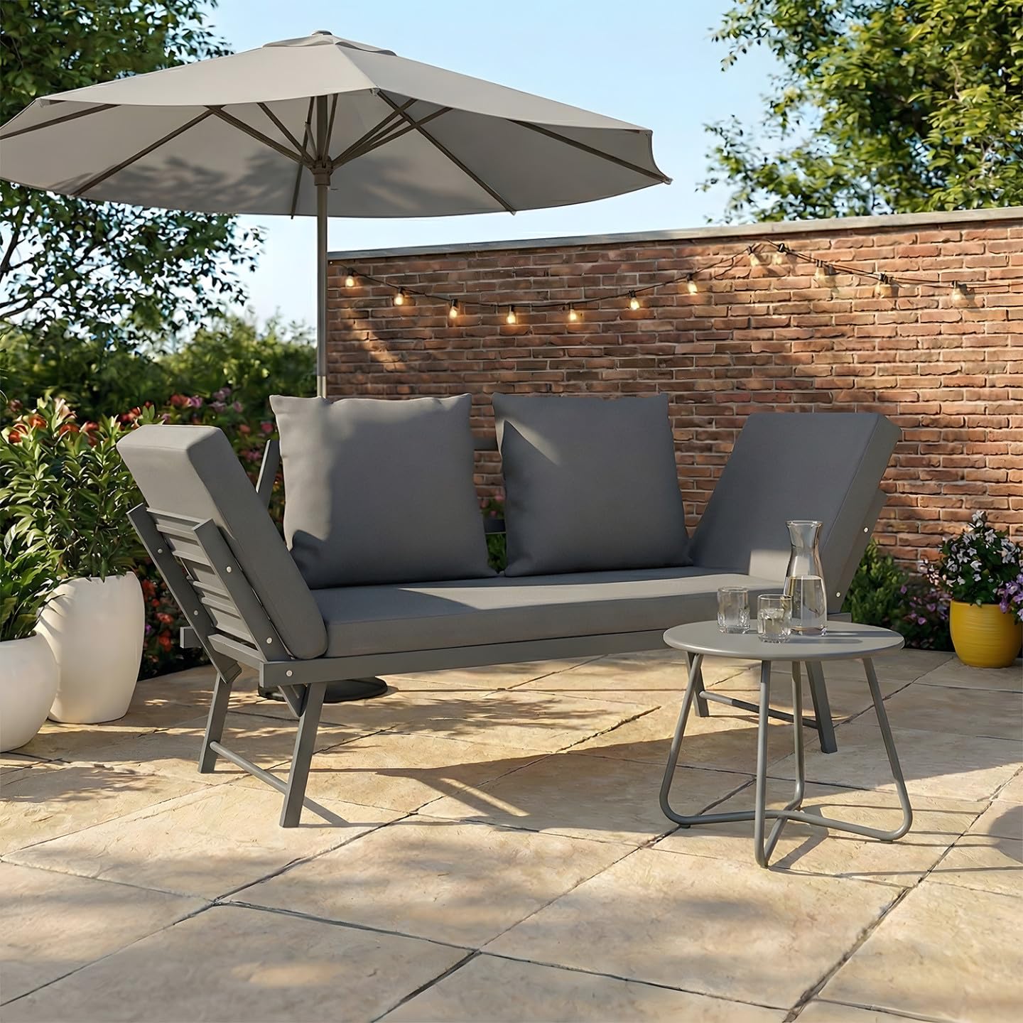 IDMarket - Canapé de Jardin Convertible NOLA Gris Anthracite