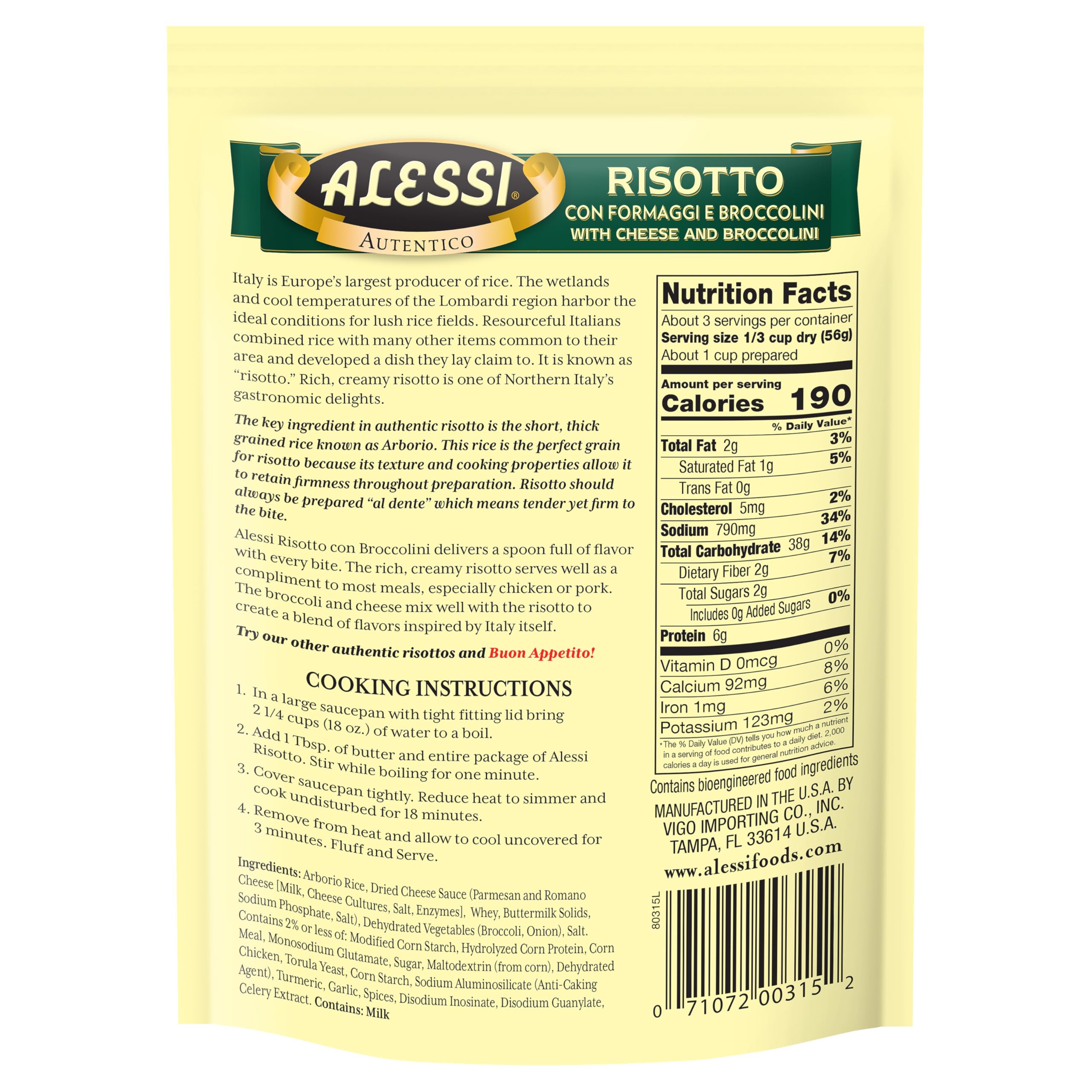 Alessi Autentico, Premium Seasoned Risotto, Italian Arborio Rice, Easy to Prepare, 6.5 Ounce (Cheese & Broccolini, Pack of 6)