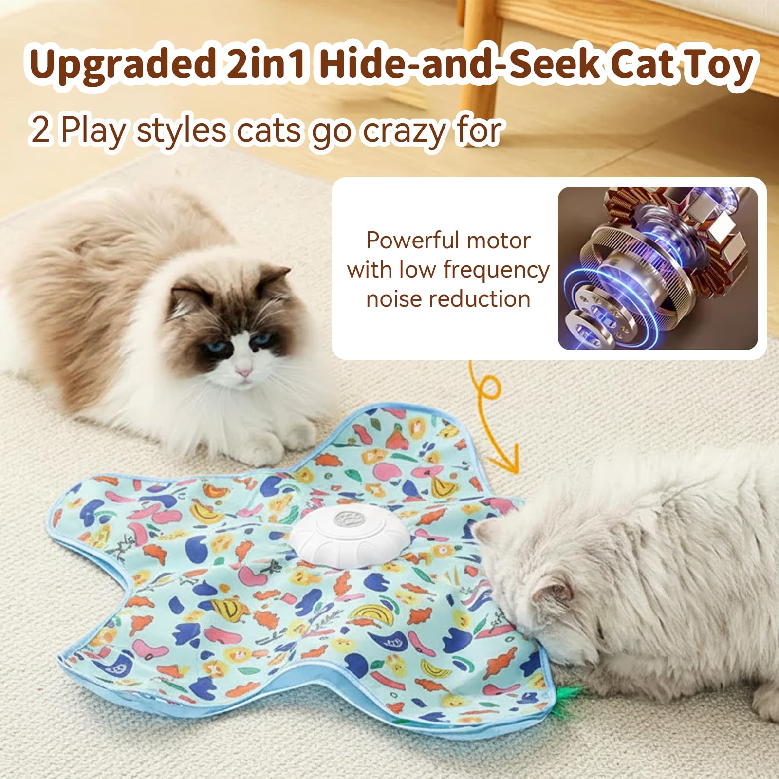 Juguetes interactivos para gatos de interior, juguete interactivo recargable para gatos con escondite activado por tacto, pluma aleteante y chirrido de ratón, ejercicio y diversión para gatos