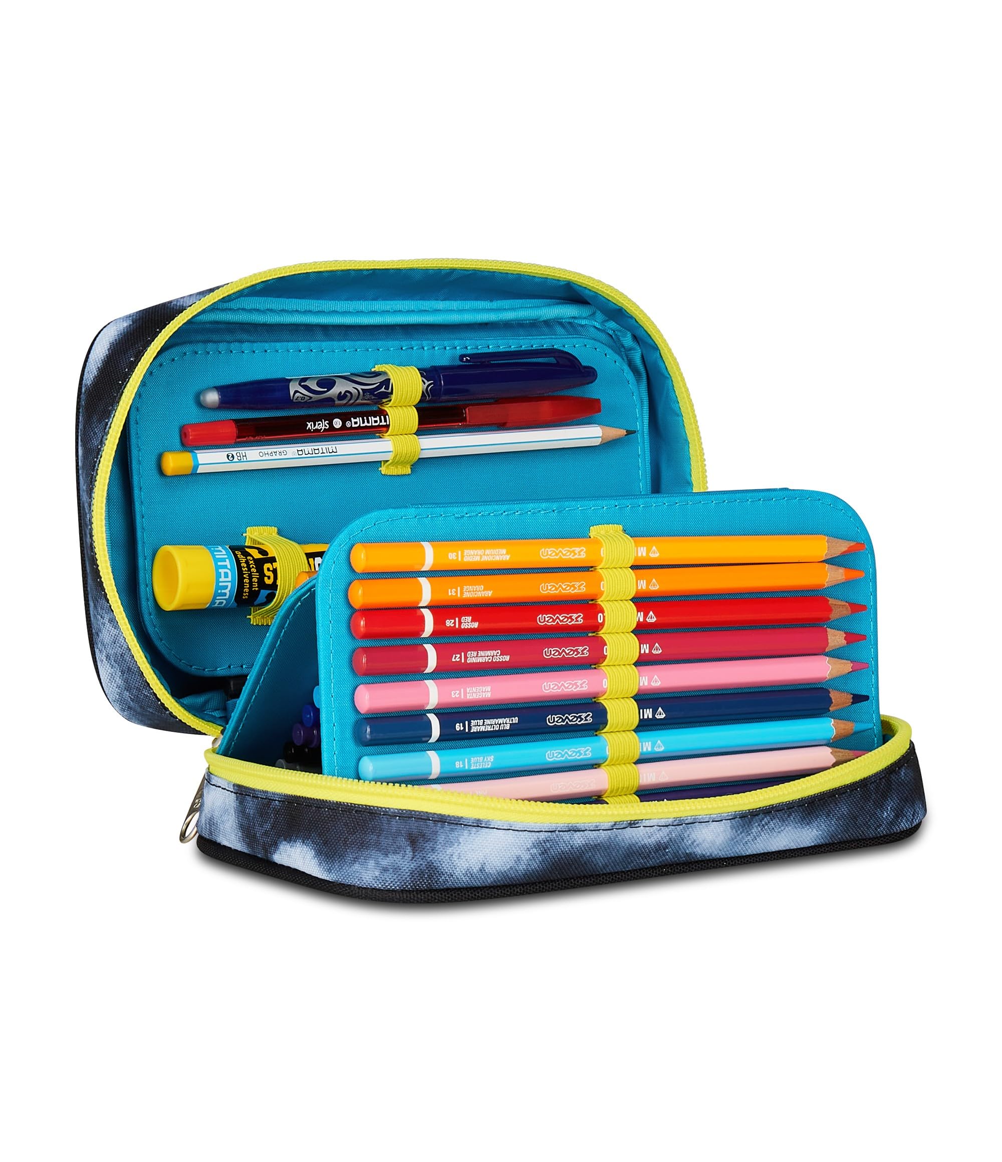 Seven Astuccio Scuola Elementare, 1 Zip, con Matite, Pennarelli, Penne, Speed Case, Bambino, Ragazzo, grigio scuro