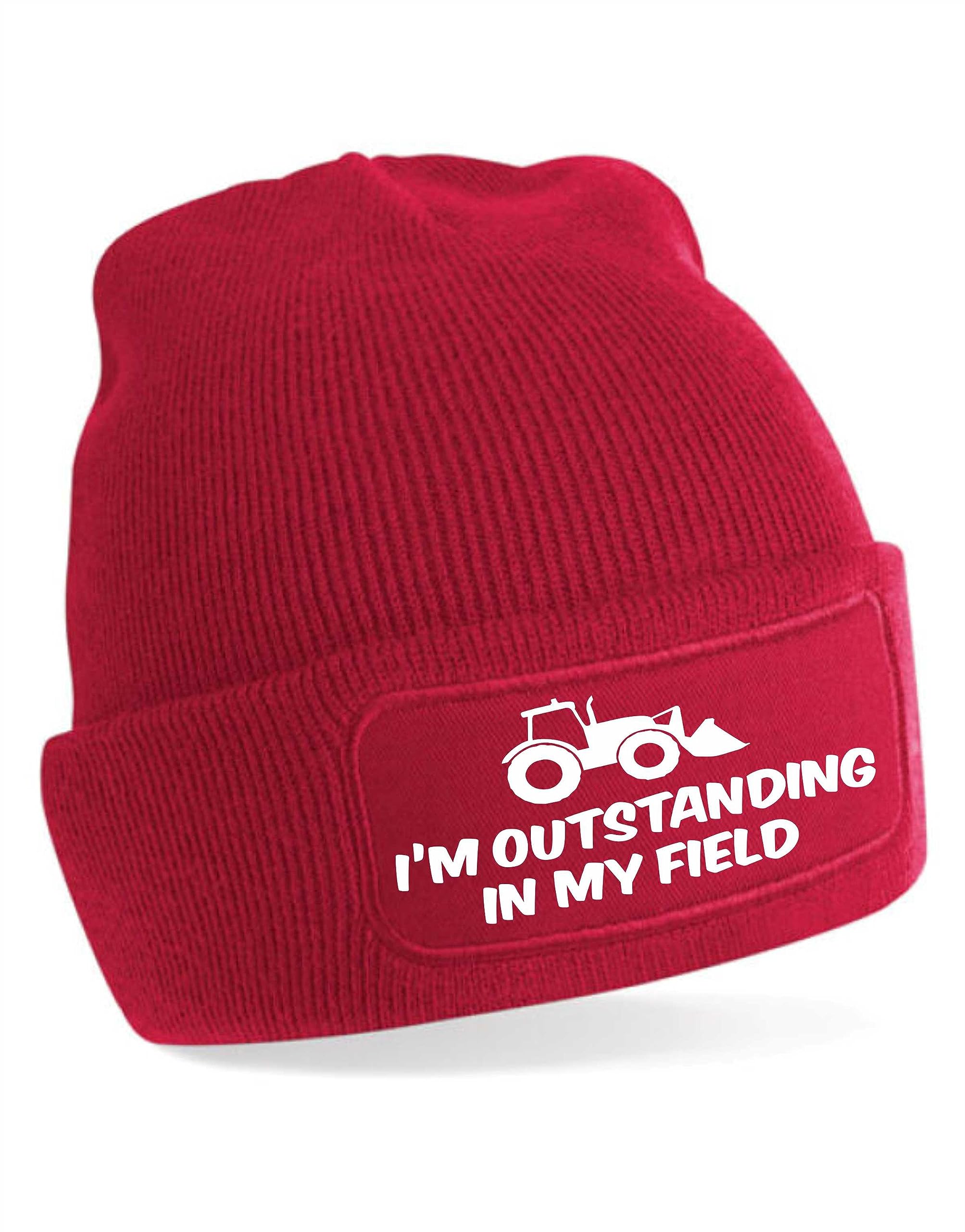 Print4u Women's Red I'm Outstanding In My Field Beanie Hat Gift For Farmers For Men &