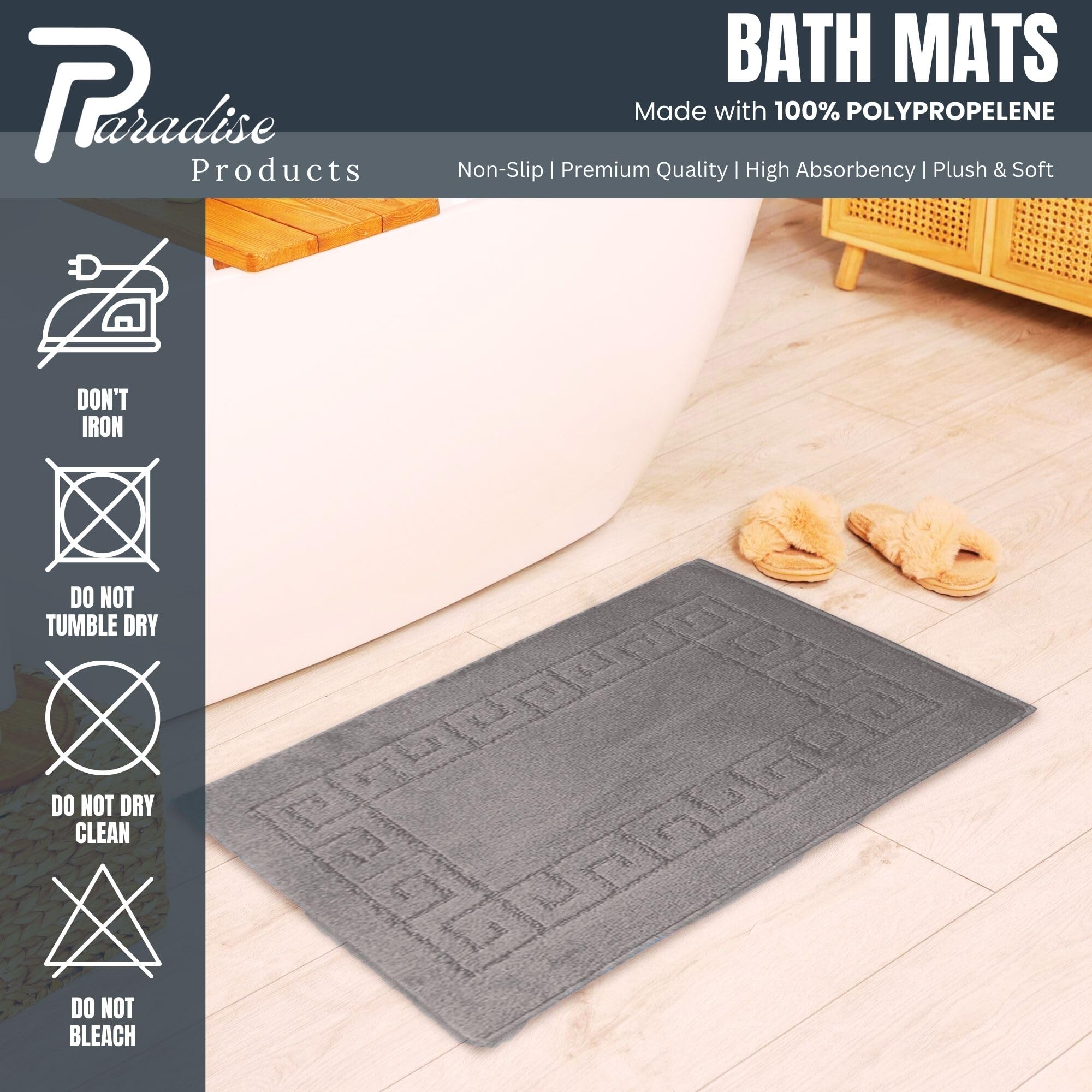 Paradise Products Greek Style Bath Mat Set 2-Piece, Charcoal, 80 x 50 cm (Rectangular) - Image 3