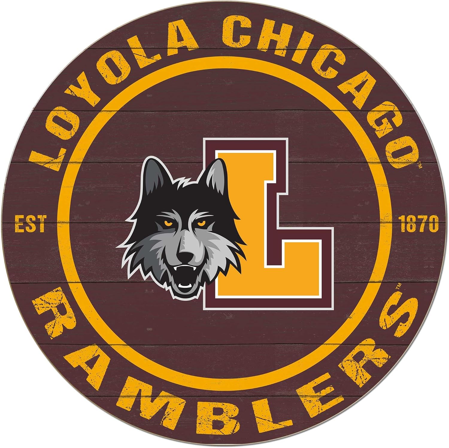 KH Sports Fan Loyola Chicago Ramblers Colored Circle Sign, 20x20 Inches, Ramblers Decor for Dorm, Fan Cave, Living Room; Display Your Team Spirit with This Unique Loyola Chicago Ramblers Wall Art