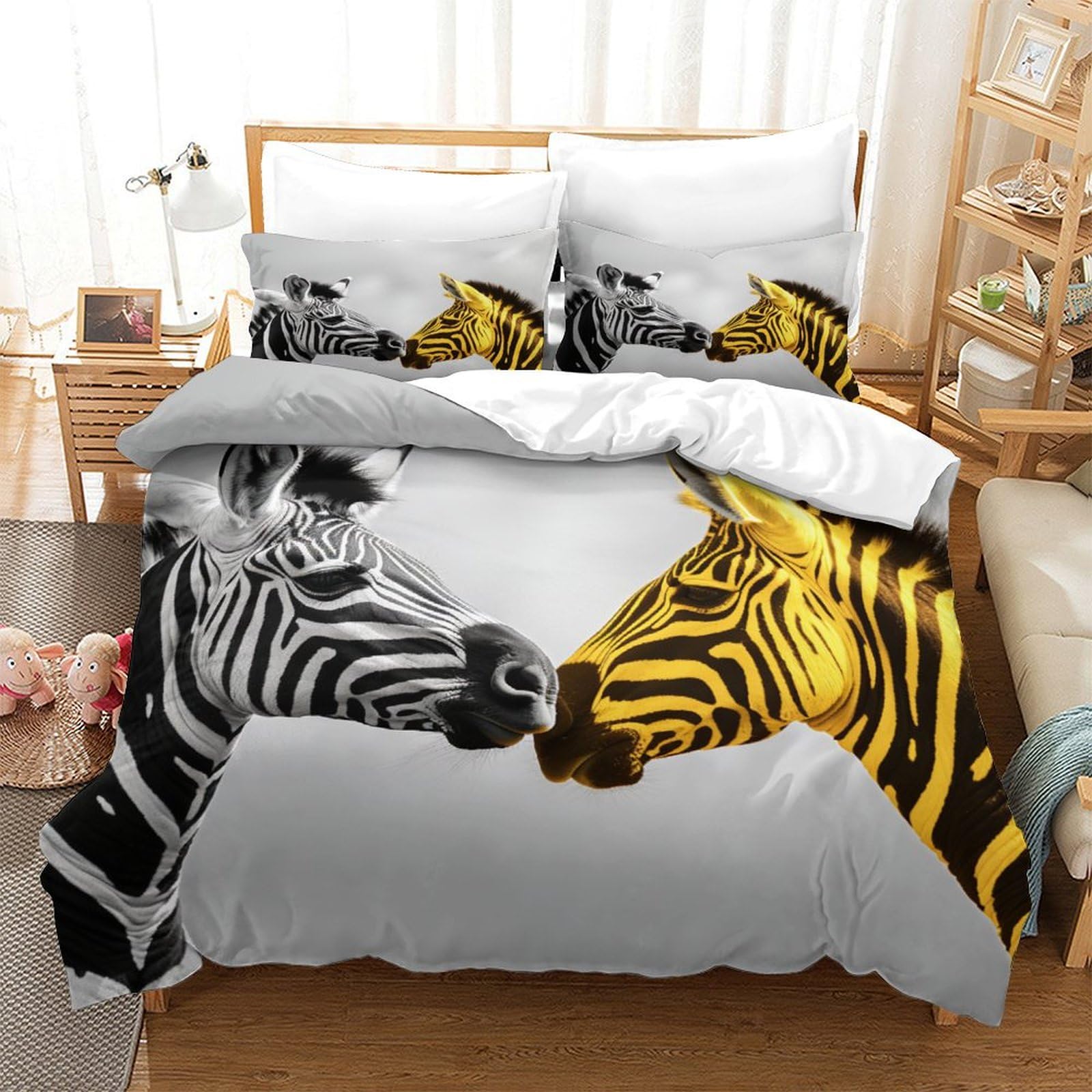 P1S9U7W5Y 3D Printed Zebra Animal 3pcs Microfiber Duvet Cover Set Creative Zebra Bedding Set Double