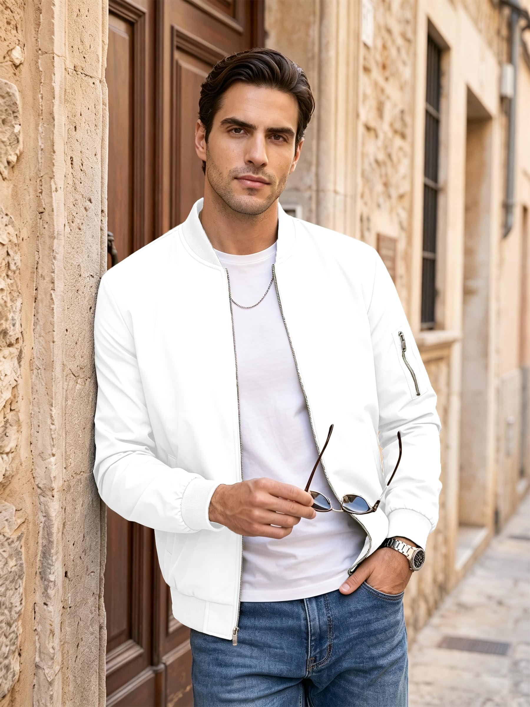 TACVASEN Herren Bomberjacke Sommer Blouson Jacke Übergangsjacke Leichte Fliegerjacken Freizeit mit Taschen