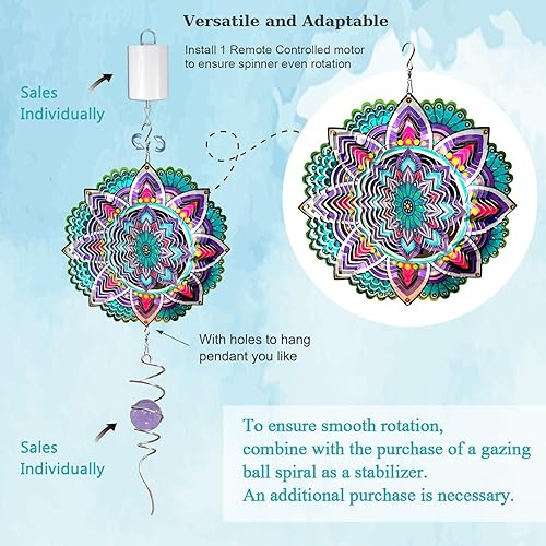 Miniatura 5 de Goolyrusim - Molinillo de viento con mandala, jazmín, de acero inoxidable cortado con láser, esculturas de viento colgantes en 3D para decoración de