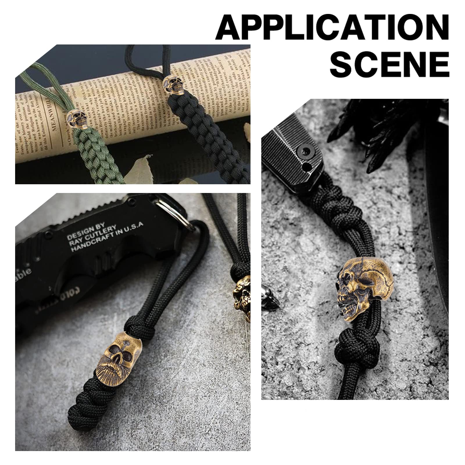 Perle paracorde crâne en laiton faite main : lanière, bracelet
