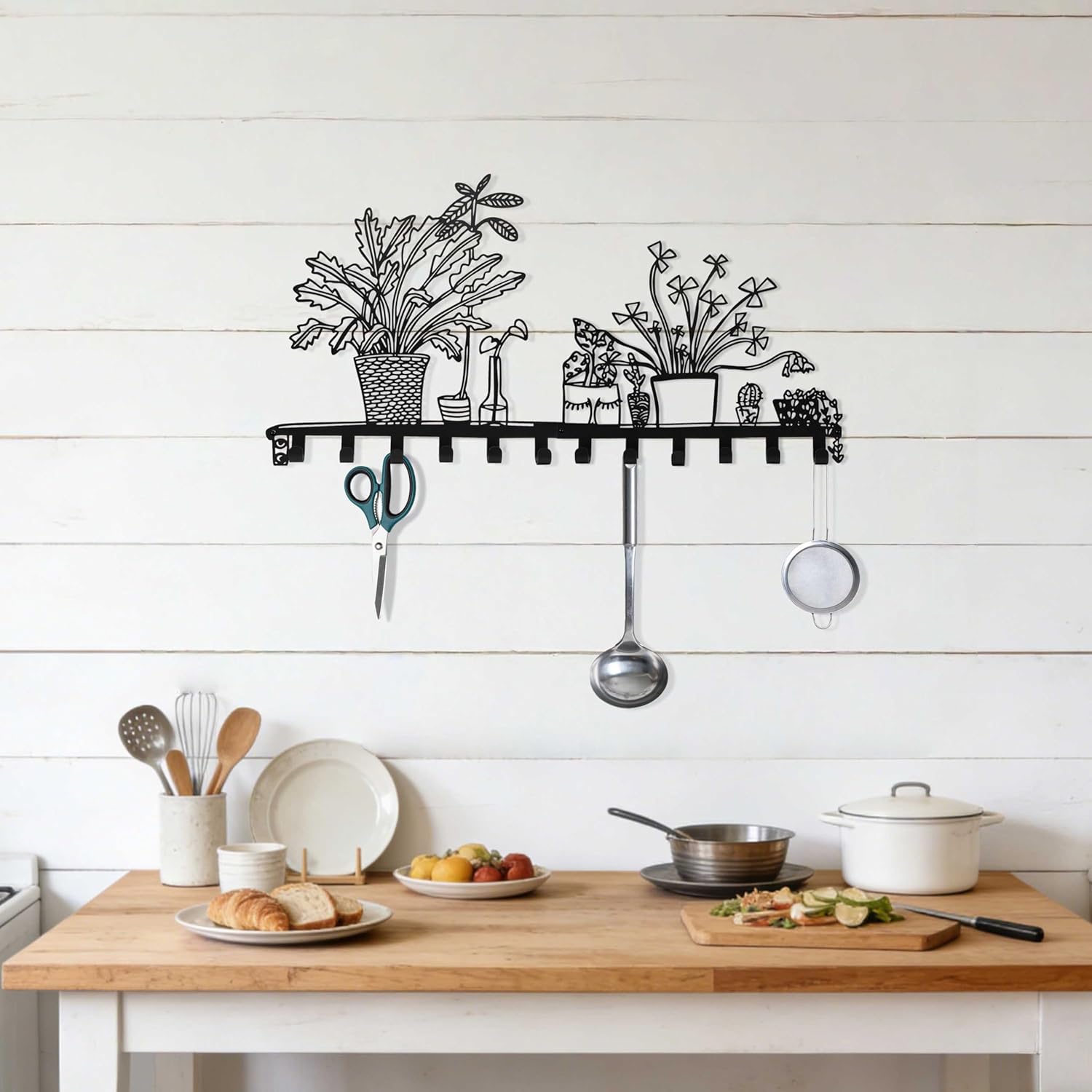 Black Large Metal Rack Wall Mount, Decorative Wall Hanger with 12 Hooks for Coat, Hat, Bag, Car Key, Unique Wall Hooks for Entryway, Front Door, Bathroom, Kitchen, Office, Home Organization