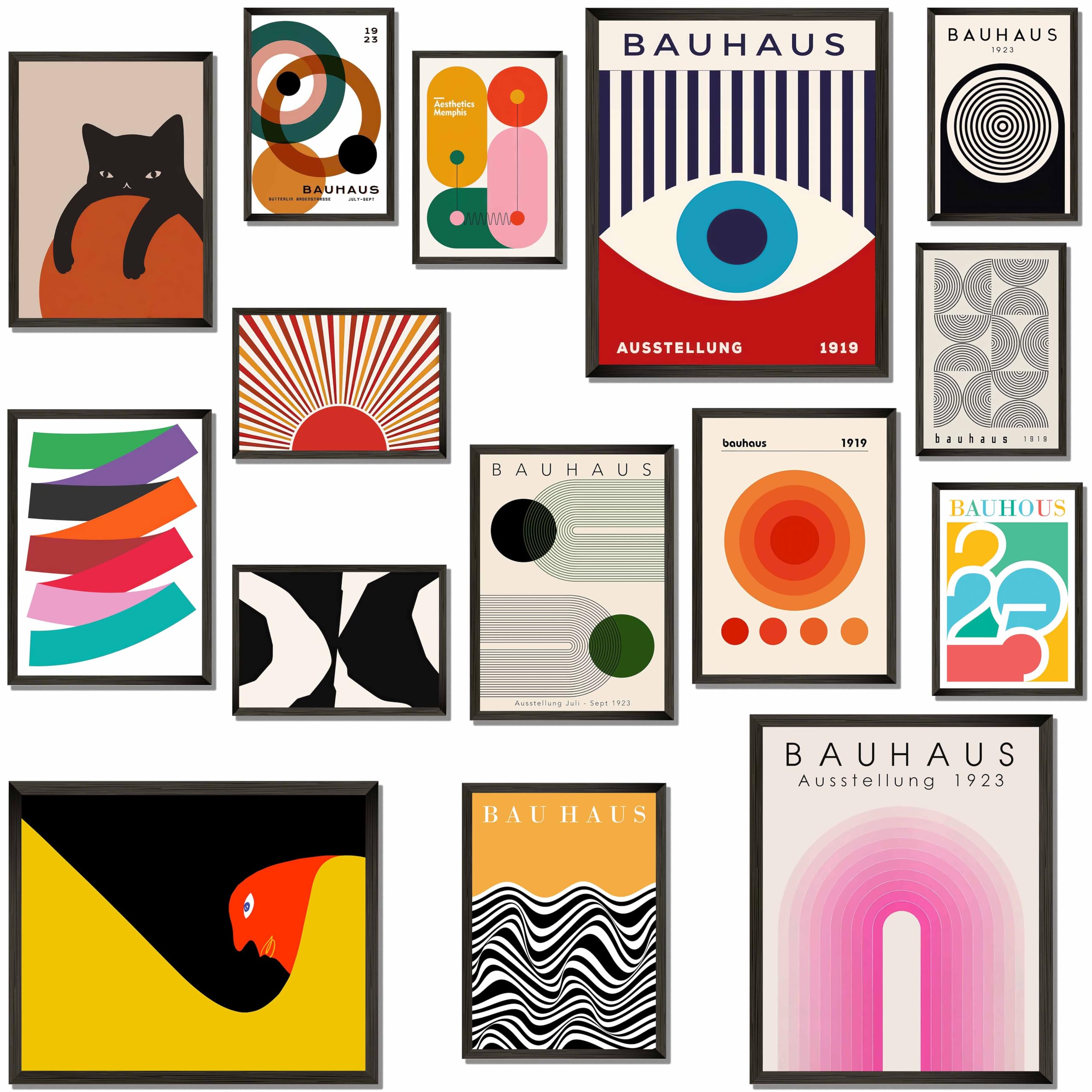 MAZUKO 15 Pcs Unframed Bauhaus Mid Century Art - Modern Boho Decor