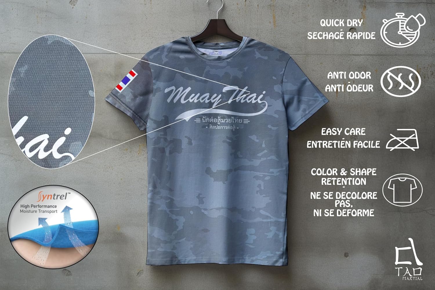 TAO MARTIAL Muay Thai T-Shirt Dry Fit Top Boxing Short Sleeves Design Camouflage