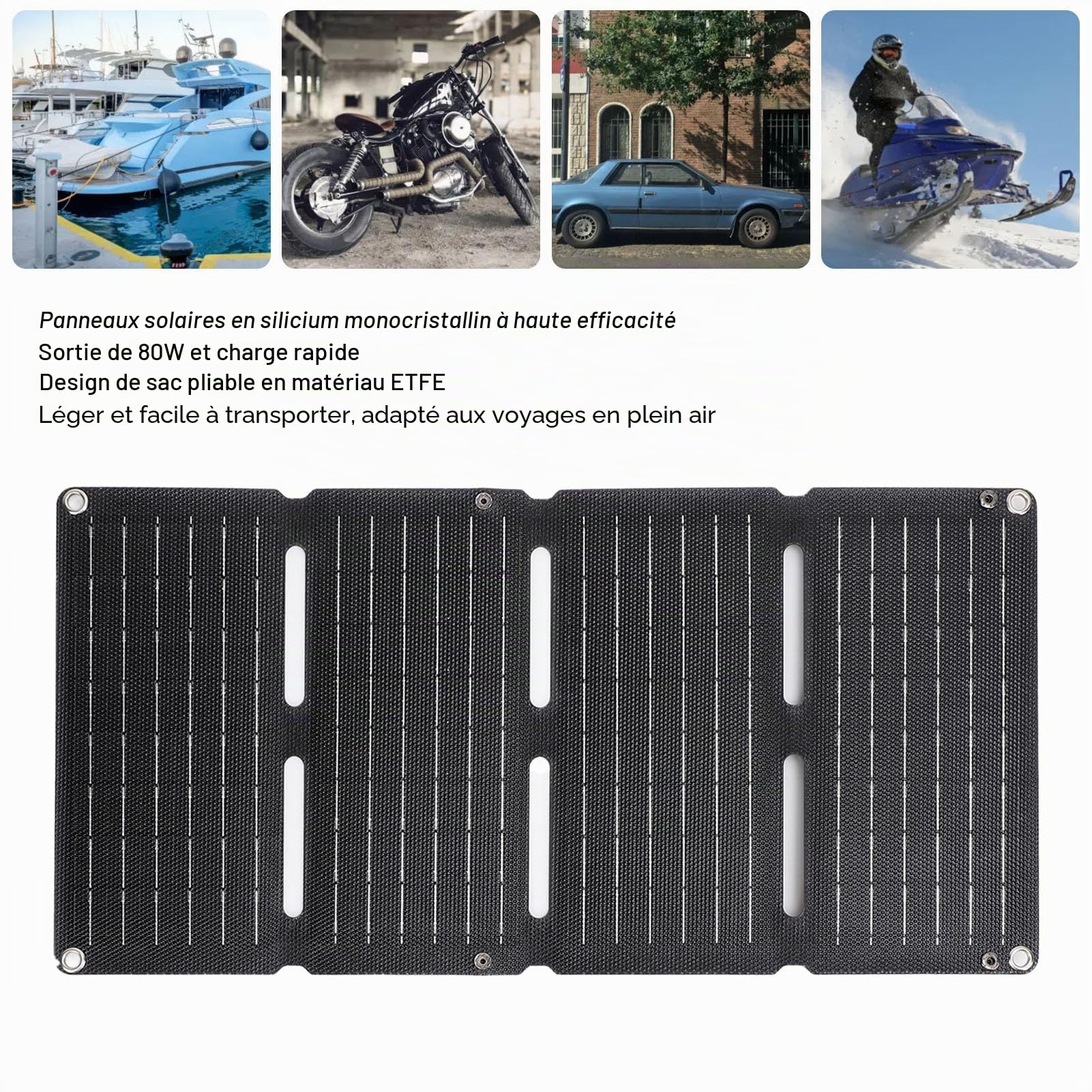 Chargeur de Panneau Solaire 80W, Puissance de Sauvegarde Solaire Portable Pliable avec Double Sortie USB pour Téléphones, Comprimés - Preuve D'eau pour le Camping, Randonnée,