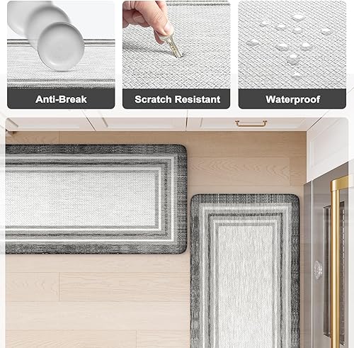 Vista 42 de KIMODE - Juego de 2 tapetes de cocina bohemios, antifatiga, antideslizantes, impermeables, ergonómicos, acolchados, cómodos, para lavandería, Caqui