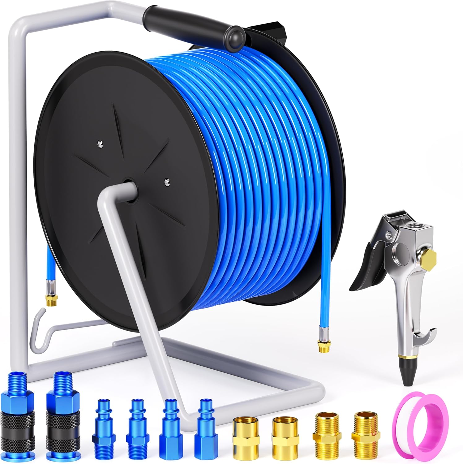 TAILONZ PNEUMATIC 1/2" x 65 ft Air Hose Reel, Pixel-Coated Sanding Hose with 1/4" NPT Threads,Air Tubing Kit Pipe Hose Air Line Tubing Max 160 PSI
