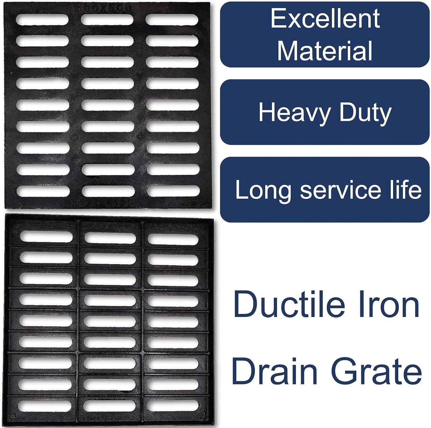 Cast Iron Drain Grate 20x20 in, B-Class 28100 lbs Heavy-Duty Driveway Channel Cover, Outdoor Trench Drainage Grate, Black Square Metal Sewer Cover for Garage (True 19.7x19.7)