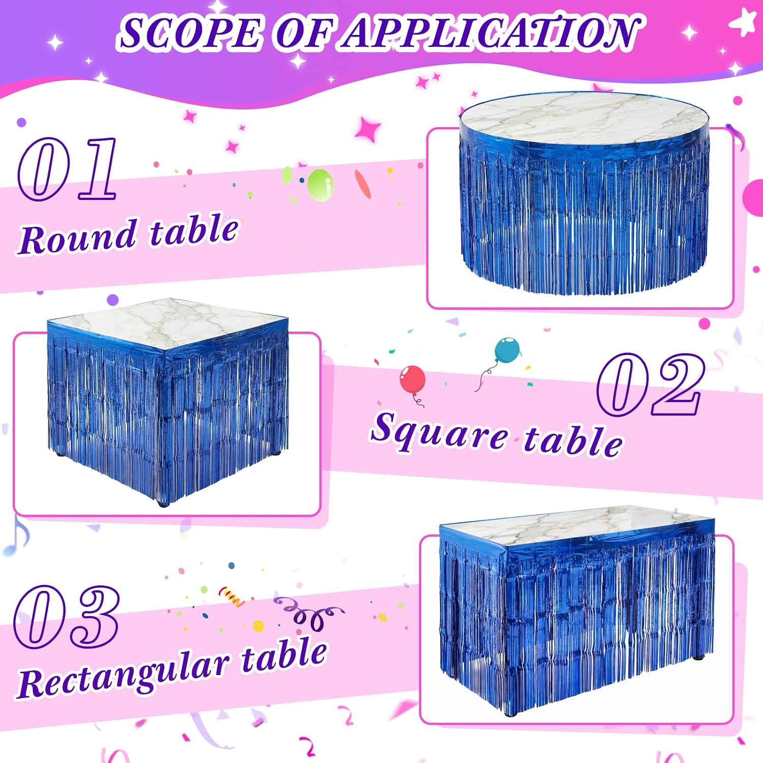 Norme 3 Pack Kpop Theme Blue Pink Purple Table Skirts, Movie Party Decor