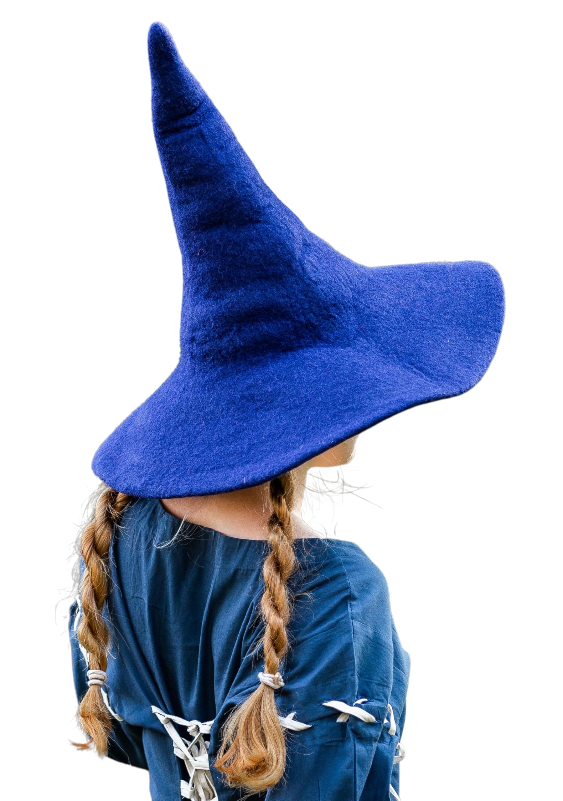 Leonardo Carbone® Agata Witch Hat - Witch Costume, Medieval Clothing Headgear, Halloween Costume Women, Witcher Hat, Wizard Hat, LARP Clothing, Carnival, Cosplay - 100% Wool Blue