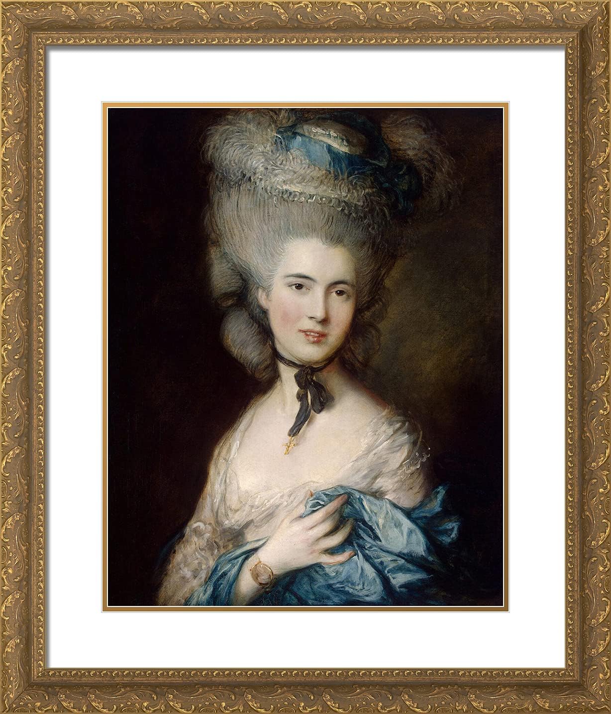 ArtDirect Gainsborough, Thomas 20x23 Gold Ornate Framed Art Print with Double Matting Titled: A Woman in Blue