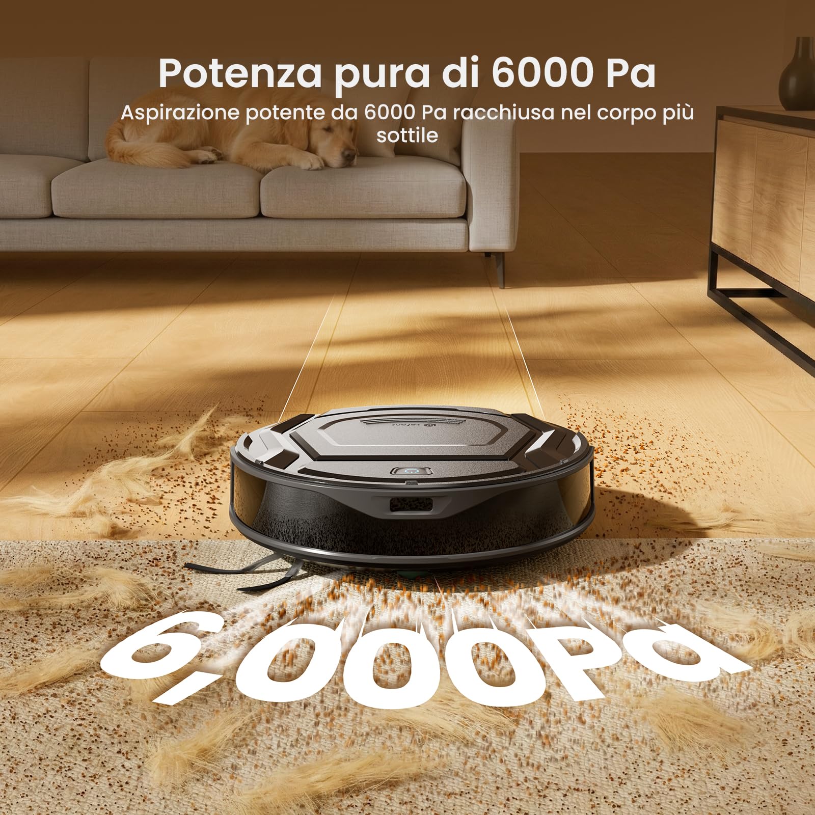 Lefant M210 PLUS Robot Aspirapolvere con Mappatura Laser ToF, 6000Pa, Ultrasottile 8cm, 150 Min, Senza Grovigli, Stazione di Raccolta Automatica 2L, Wi-Fi/APP/Alexa, Nero