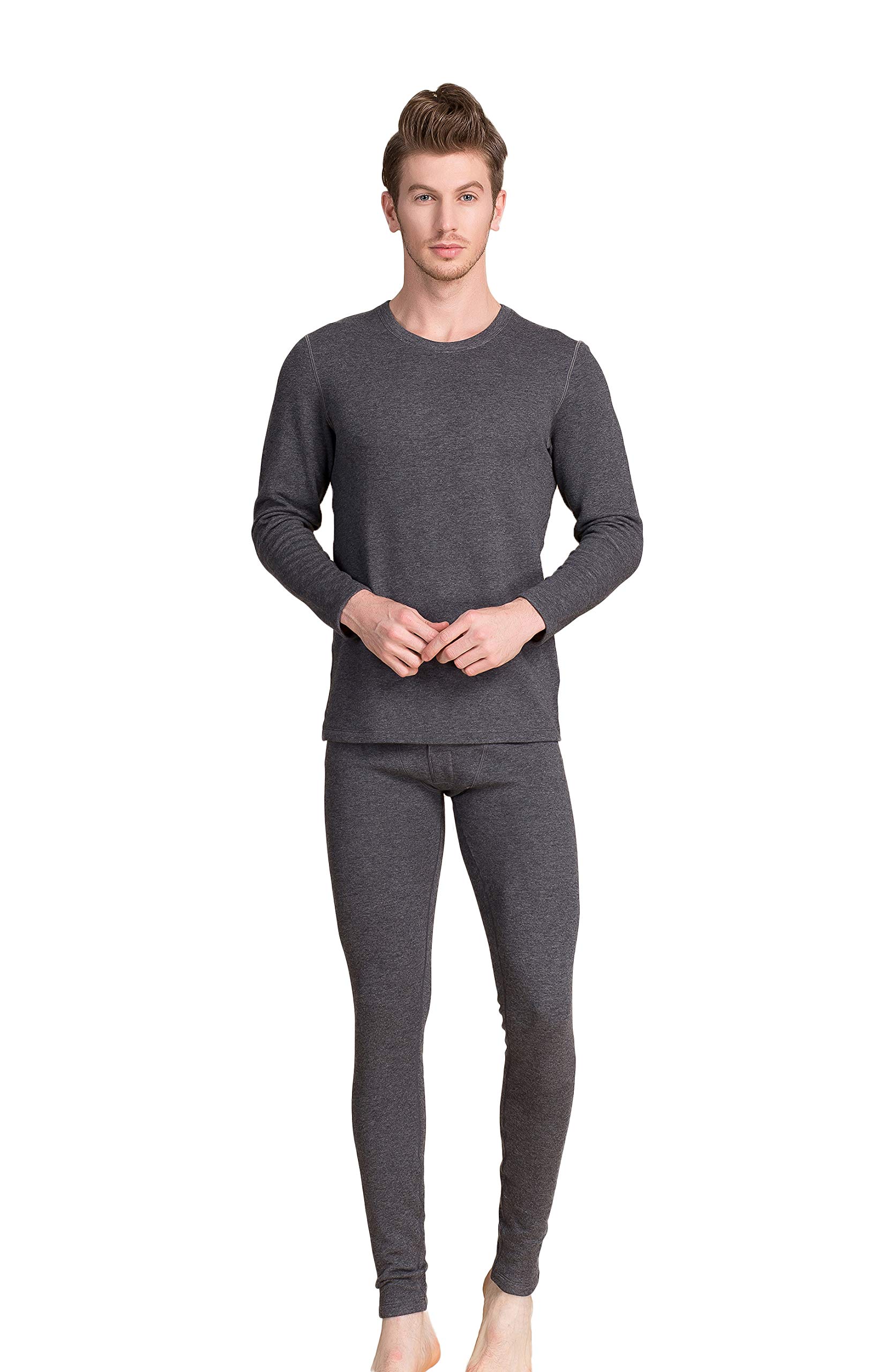Men's Knitted Thermal Underwear Suit Silk Sleepwear Deep Grey L