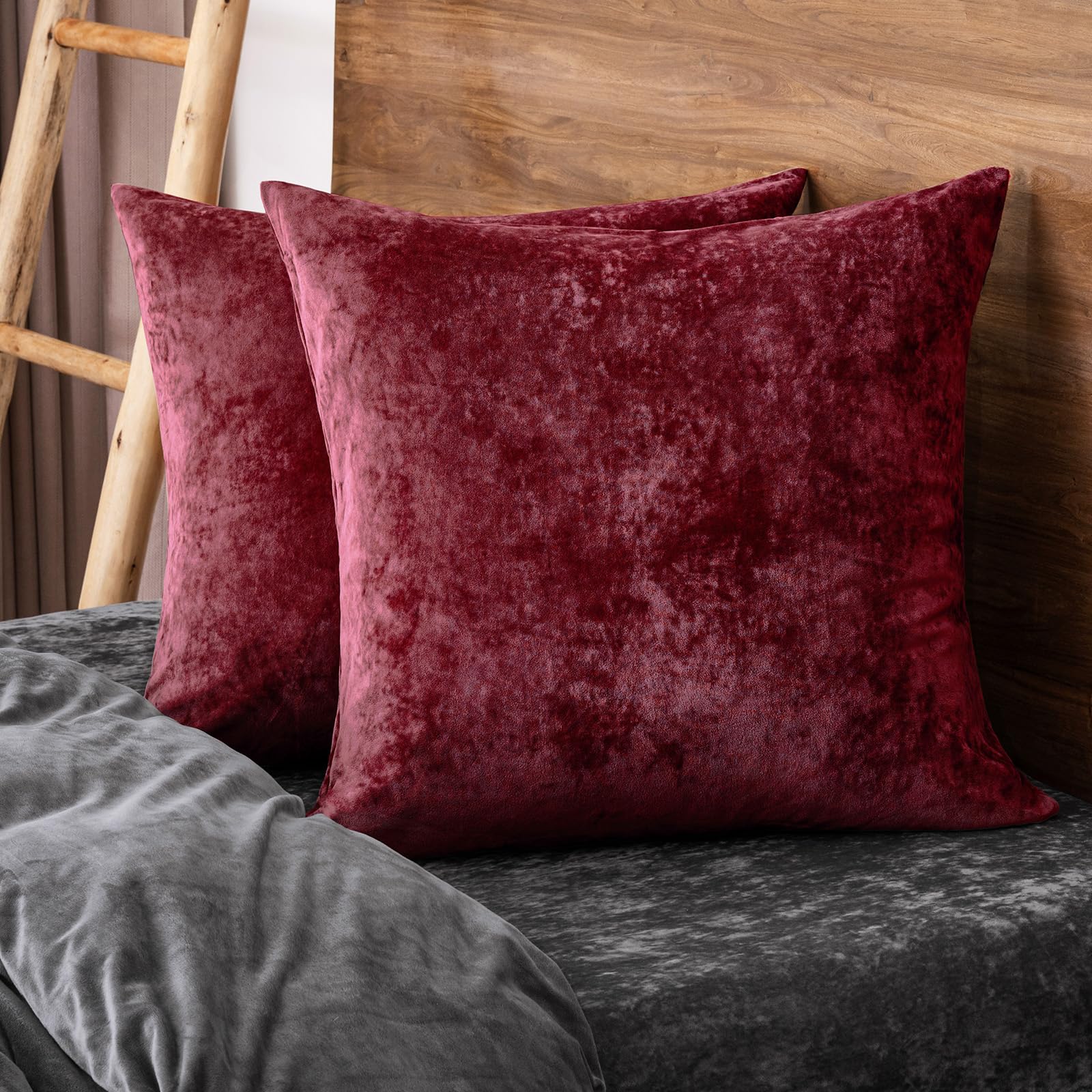 phf truly velvet euro sham, 26"x 26",no insert, 2 pack color gradient euro throw pillow covers, ultra soft cozy pillow covers for luxurious home decorative, no shedding, no pilling, wine red