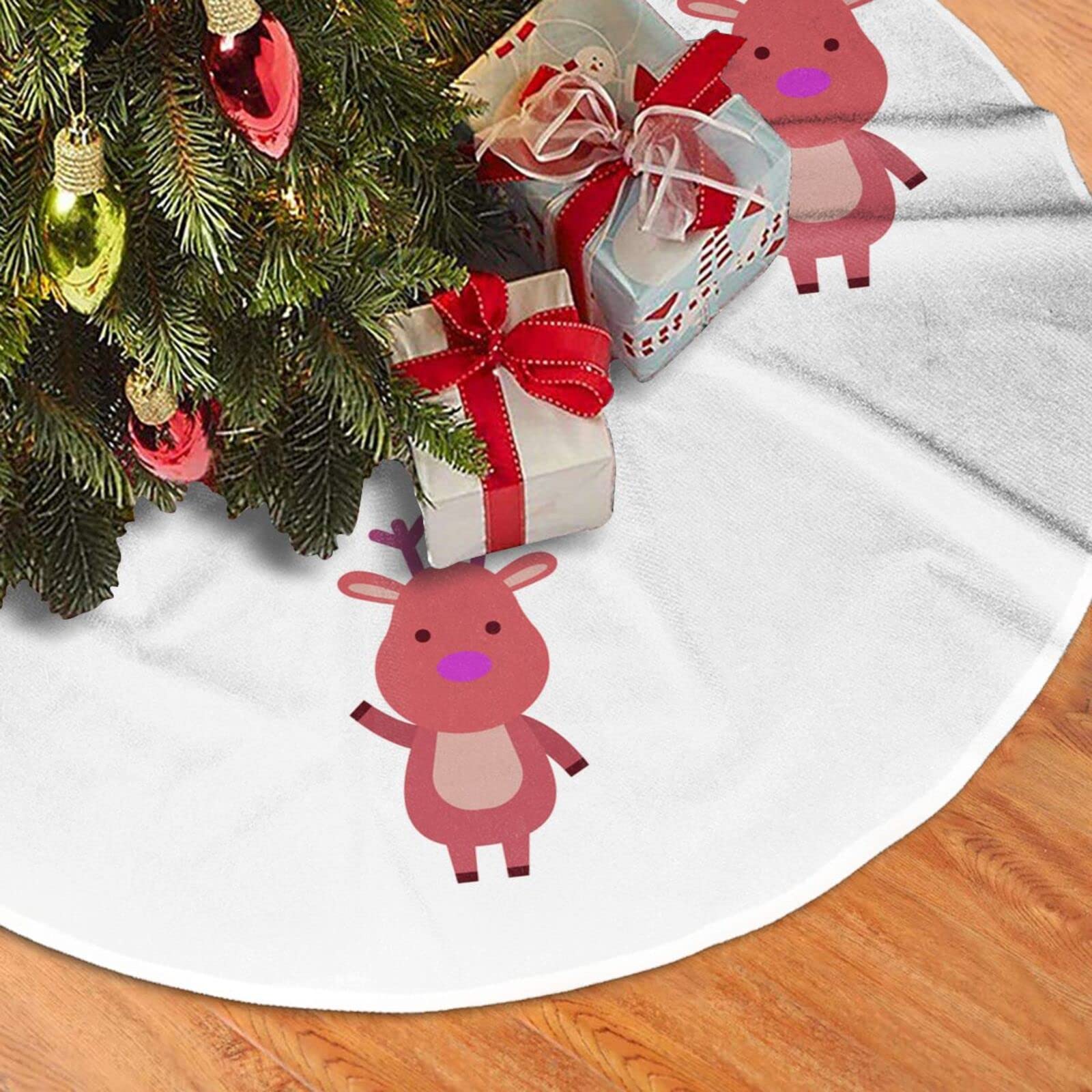 Gonna Albero Di Natale In Velluto Rosso Con Ricamo Di Foglie Di Agrifoglio - 91,4 Cm - 3
