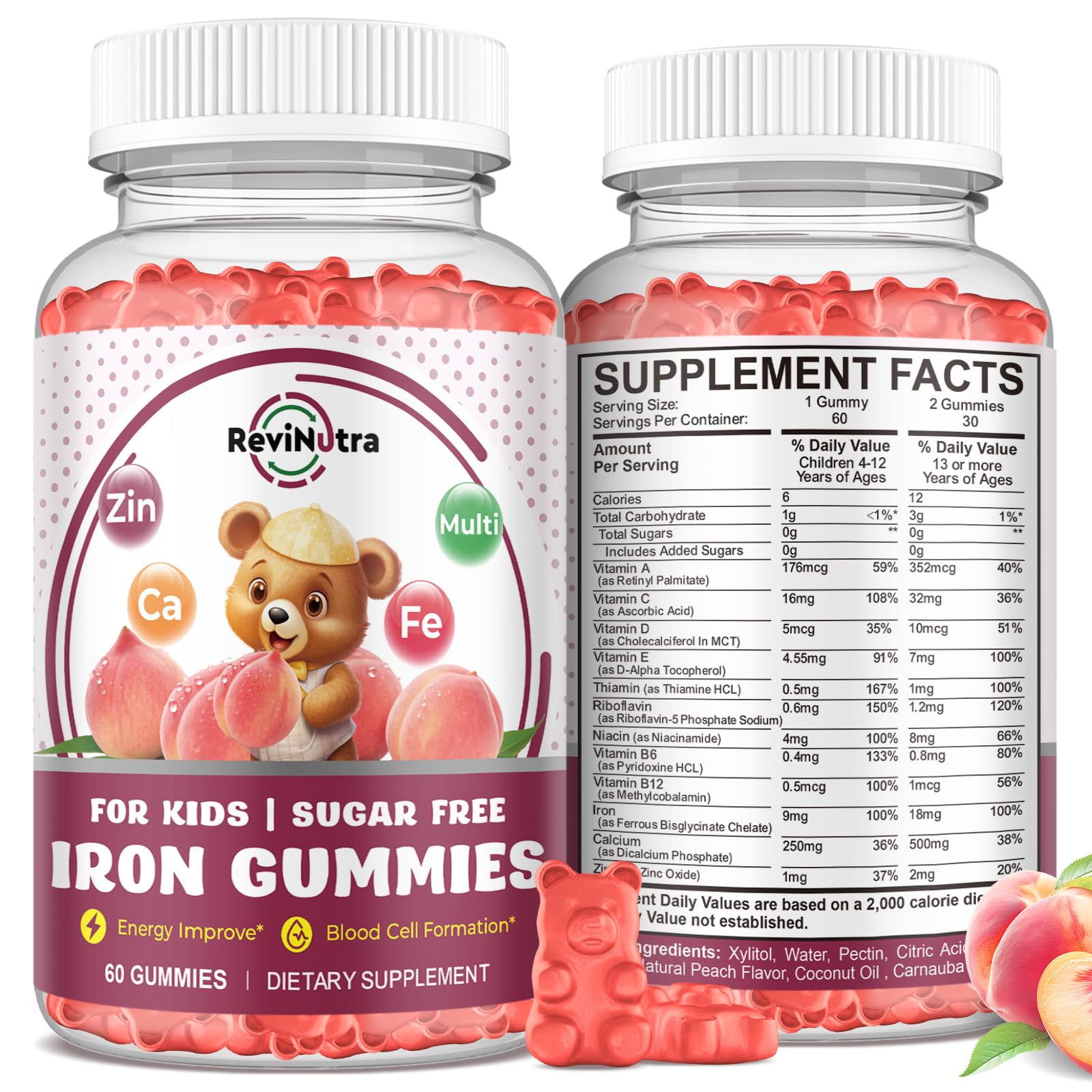 Iron Supplement Gummies for Kids - with Calcium, Zinc, Kids Multivitamin with Iron Gummies - Immune Support, Blood Builder & Energy Support for Iron Deficiency, Anemia, Vegan - 60 Count — Amazon image 15