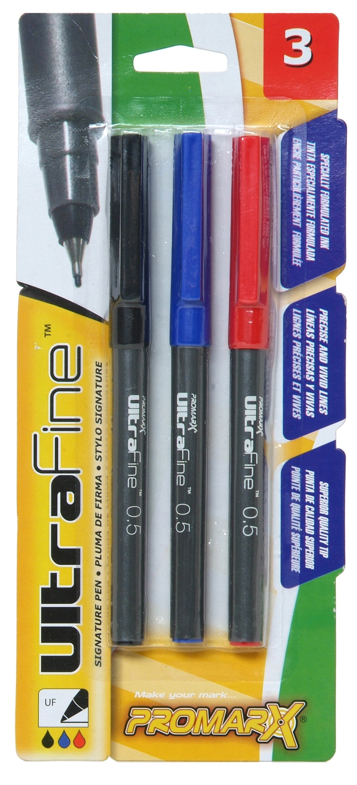 PromarxUltrafine Sign Pens, Assorted Colors, 3 Count (RF14-ARUB03-48)