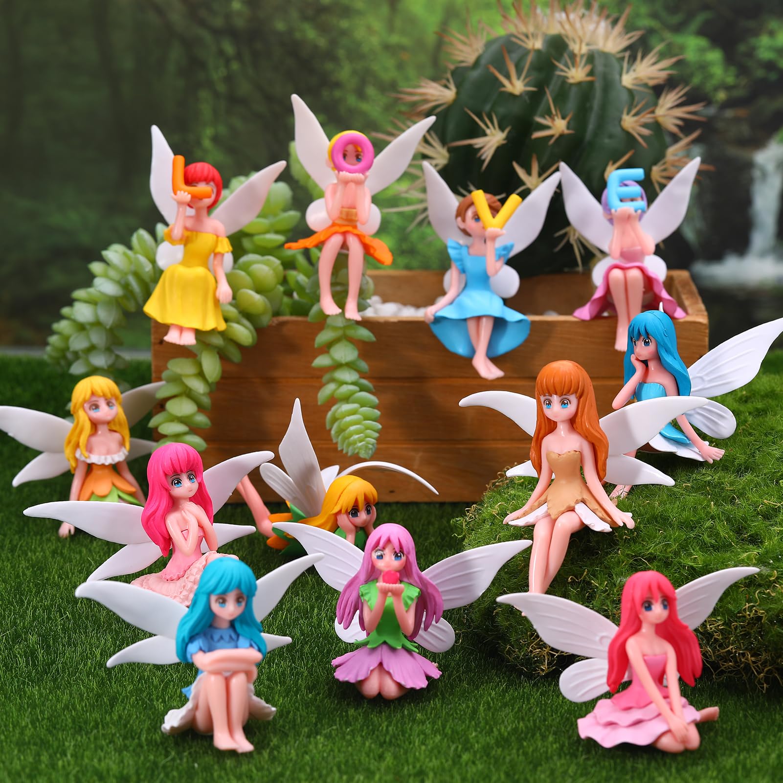 Lot de 12 statues de fées miniatures - Figurines de fées pour jardin féerique - Accessoires de jardin - Figurines d'elfes miniatures - Ornements de fées pour l'intérieur, le jardin, le pot de