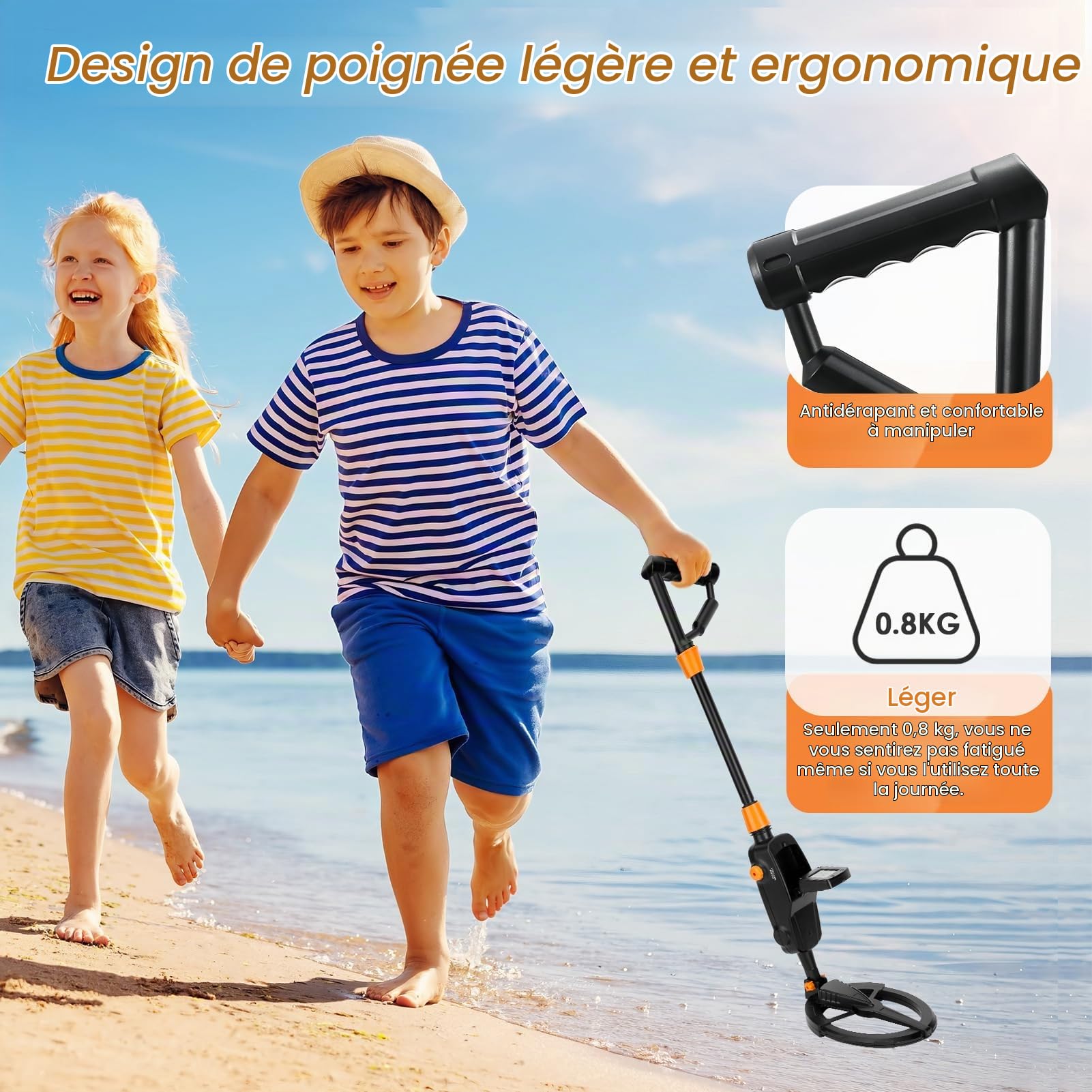 Sunowl Detecteur Metaux Enfant, Detecteur de Metaux Enfant avec écran LCD et Sonore, Détecteurs de Métaux pour Enfants Haute Sensibilité avec Bobine de Recherche étanche