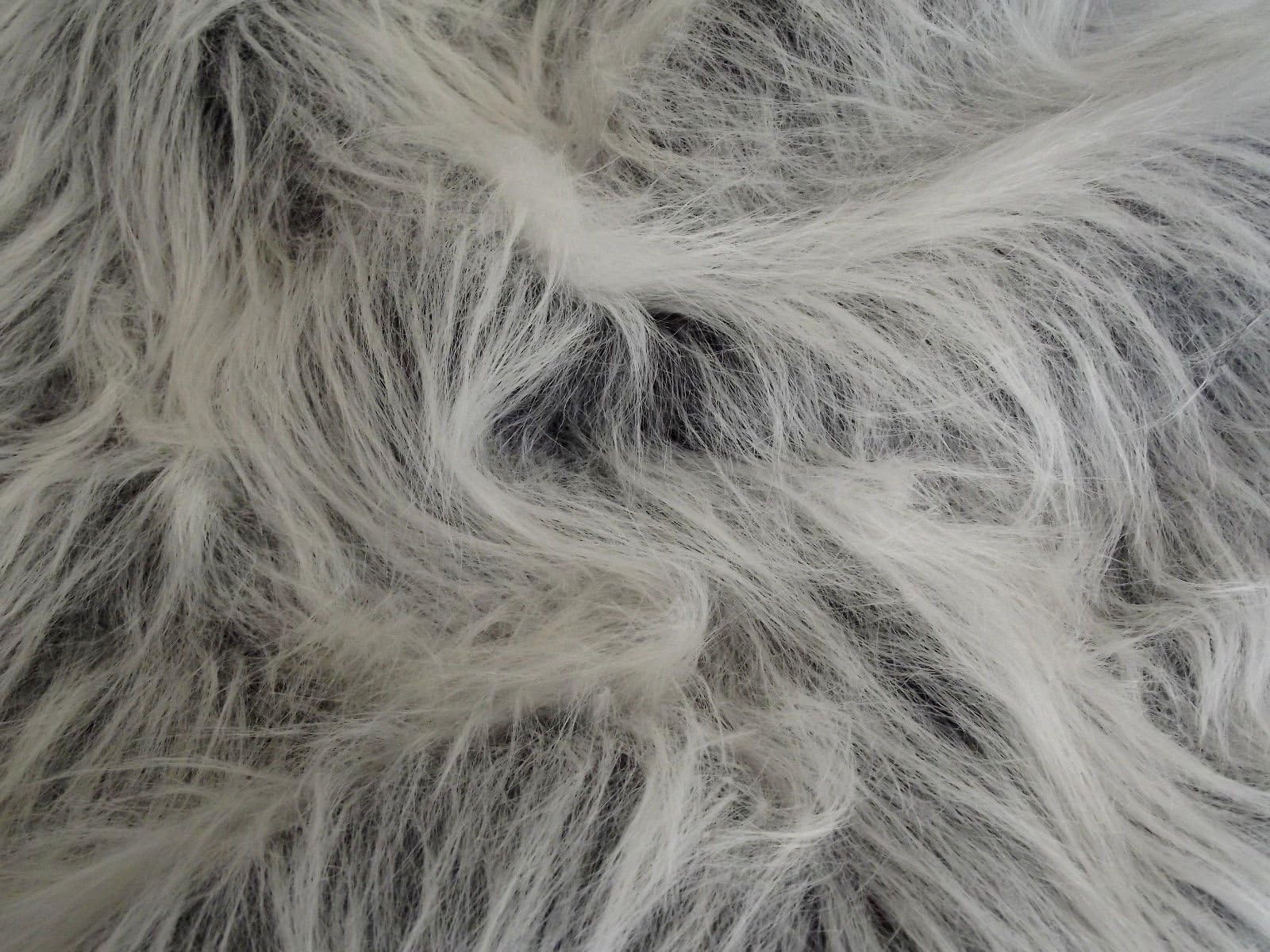 Long Pile Fun Faux Fur Fabric Material - Black Frost, 1Mtr - 150cmx100cm
