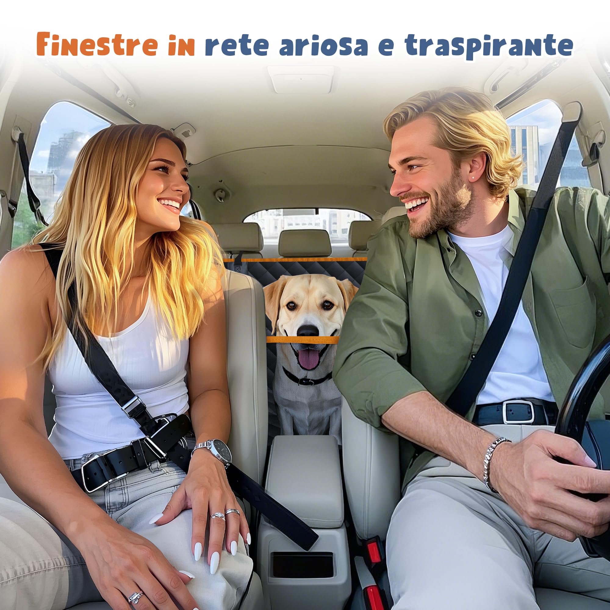 Coprisedile Auto per Cani, Coprisedile Telo Macchina per Cani con Finestra in Rete e Protezioni Laterali, Telo Cane Auto Sedili Posteriori, Facile da Pulire, Sicurezza e Comfort per il Vostro