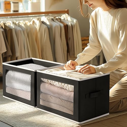 Miniatura 10 de Homsorout Contenedor de almacenamiento plegable, contenedores de almacenamiento con tapa, organizador de armario de mano con ventana, contenedores