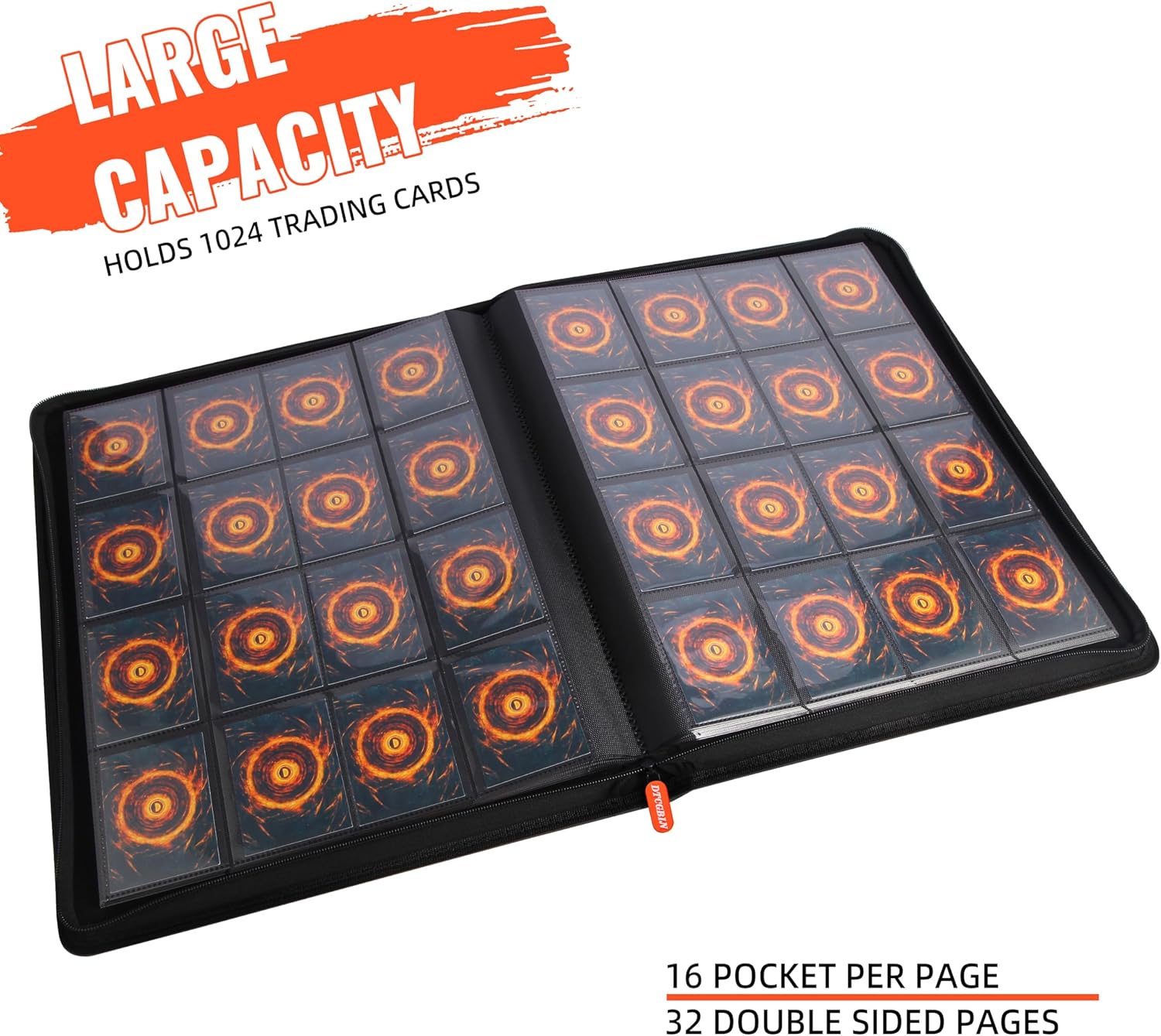 Premium Trading Card Binder for PKM TCG MTG Cards,Holds 1000+ Cards,16 -Pocket Ringless Side Loading Binder with Zipper Trading Card Album Folder for TCG - Black