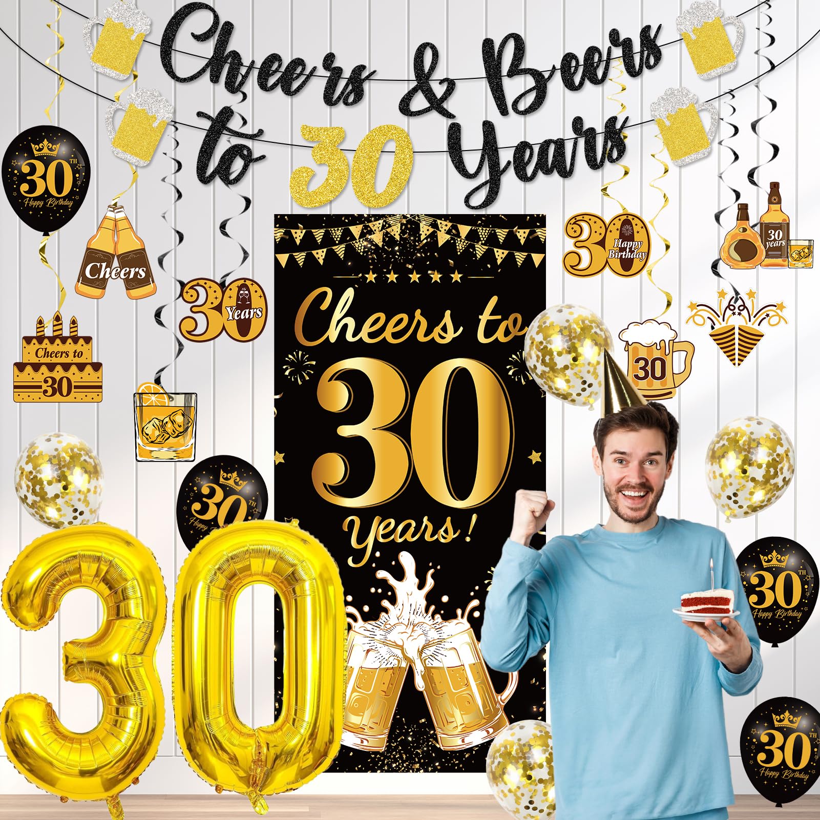 Schwarz Gold 30 Geburtstag Dekorationen für Männer