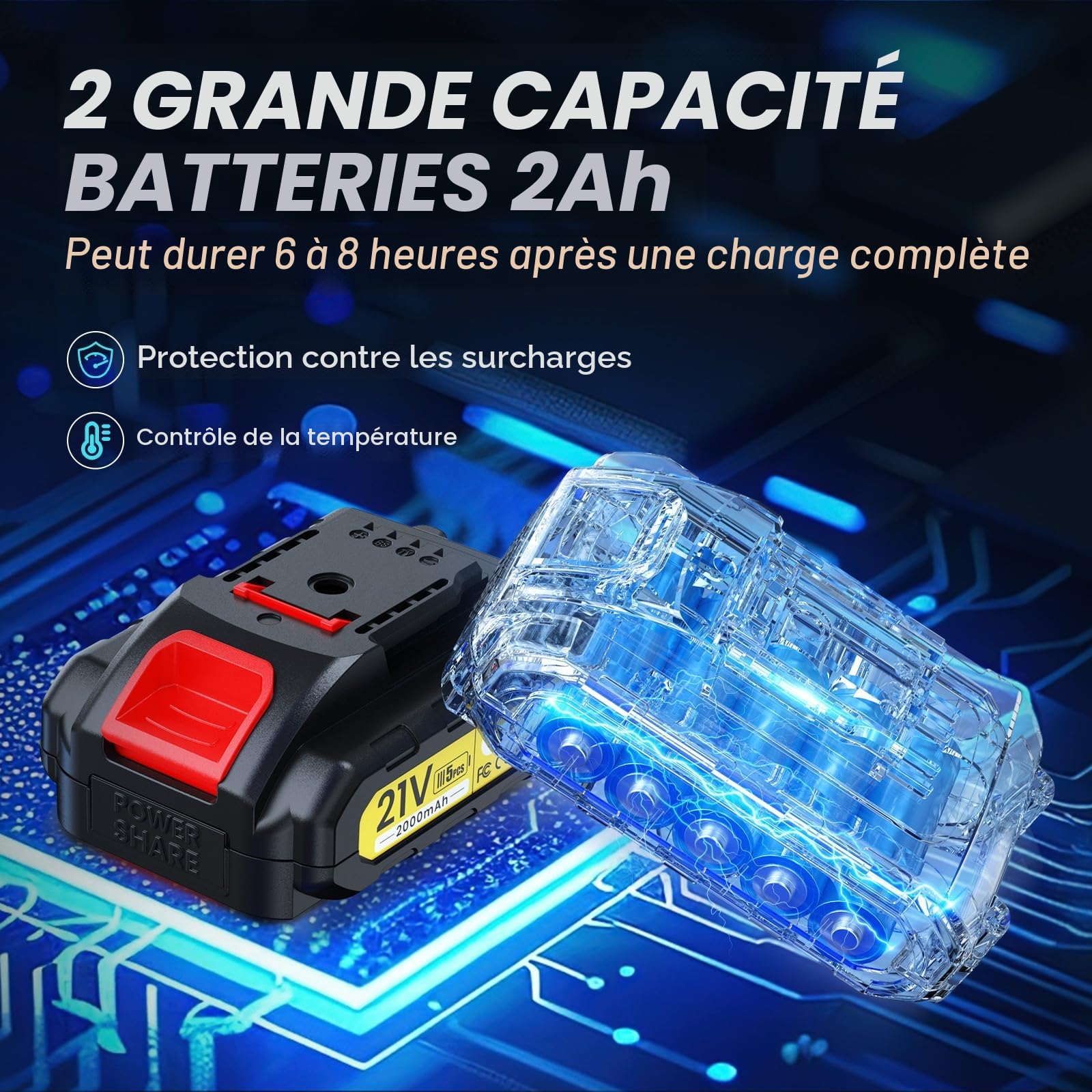 Secateur Electrique Sans Fil, 33mm, 800W Motor Sans Balais Secateur Electrique Professionnel avec 2 x 2000 mAh & Lames de Rechange & Boîte,Sécateur pour l'élagage des arbres et le jardinage