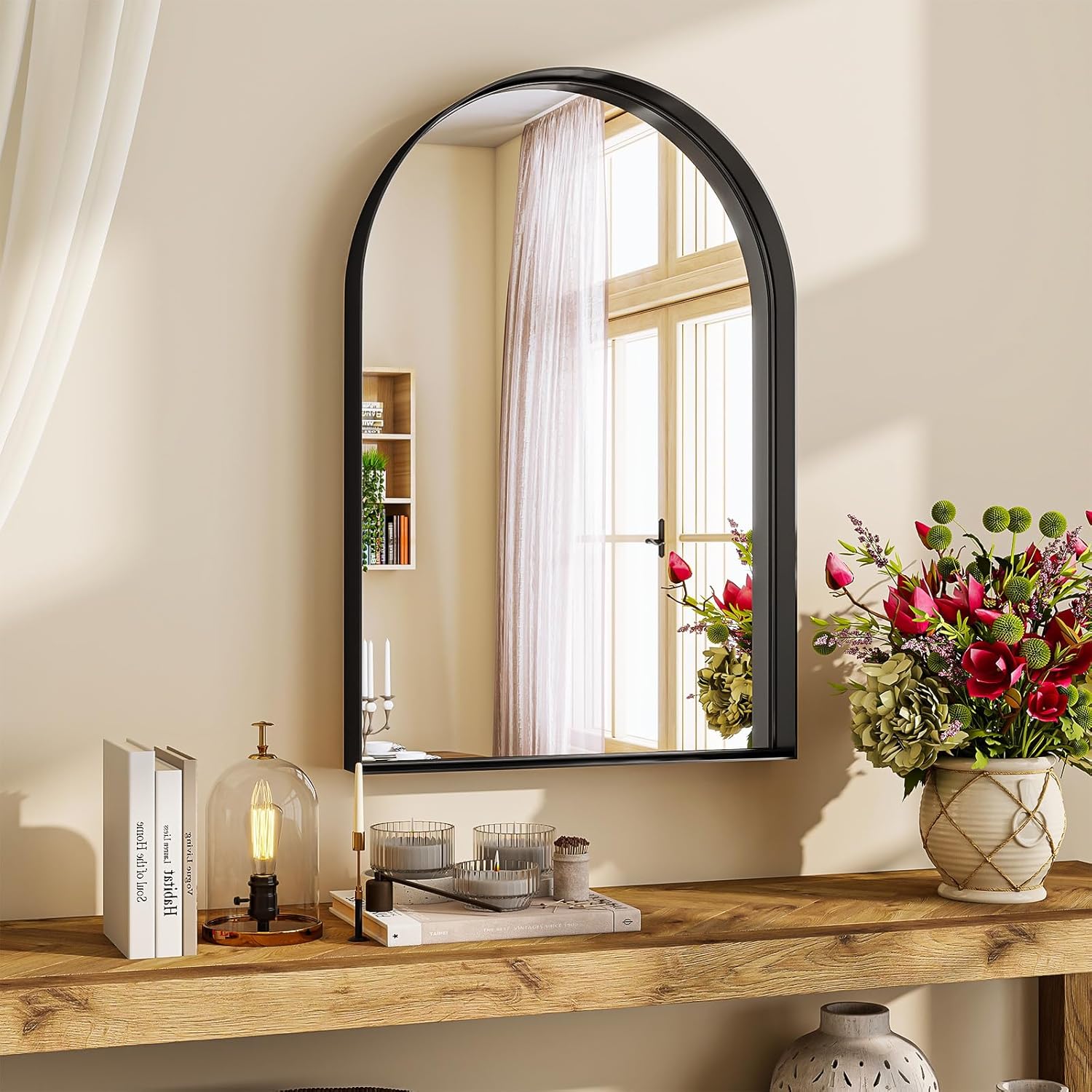 20 x 30 Luxury Arched Bathroom Mirror - Arch Wall Mirror with Shatterproof Tempered Glass and Metal Deep