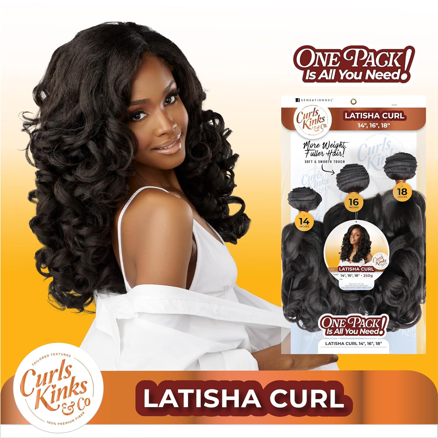 Sensationnel Curls kinksandco synthetic bundles - latisha curl quick weave hair or pony styles for natural 3c to 4c hair textures (14 16 18 inch, 1B OFFBLACK)