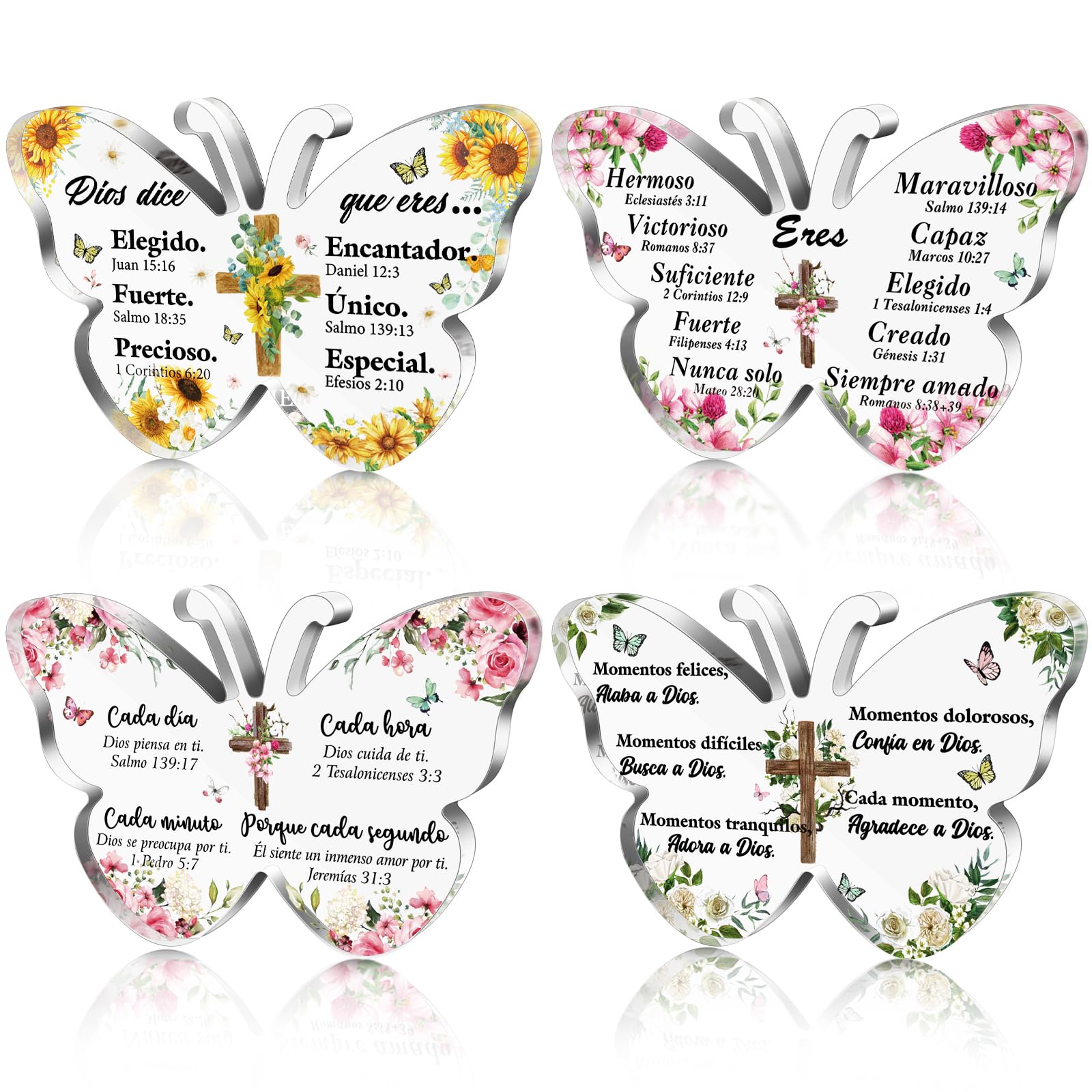 Vercraft 4 Pcs Spanish Christian Acrylic Gift for Women Religious Gift with Bible Verse Butterfly Heart Shape Sign Regalos Cristianos Para Mujer En