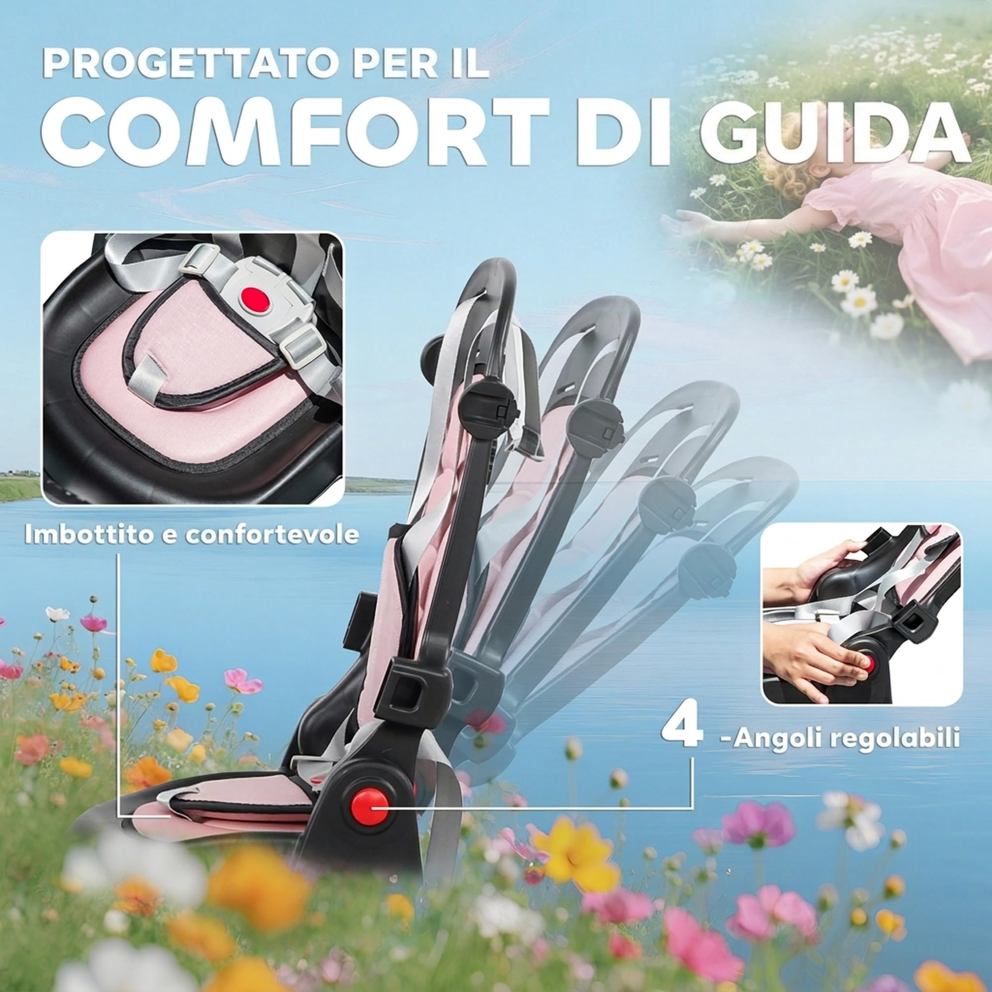 AIYAPLAY 6 in 1 Triciclo Passeggino Bici per Bambini 1-5 Anni 25Kg Rosa