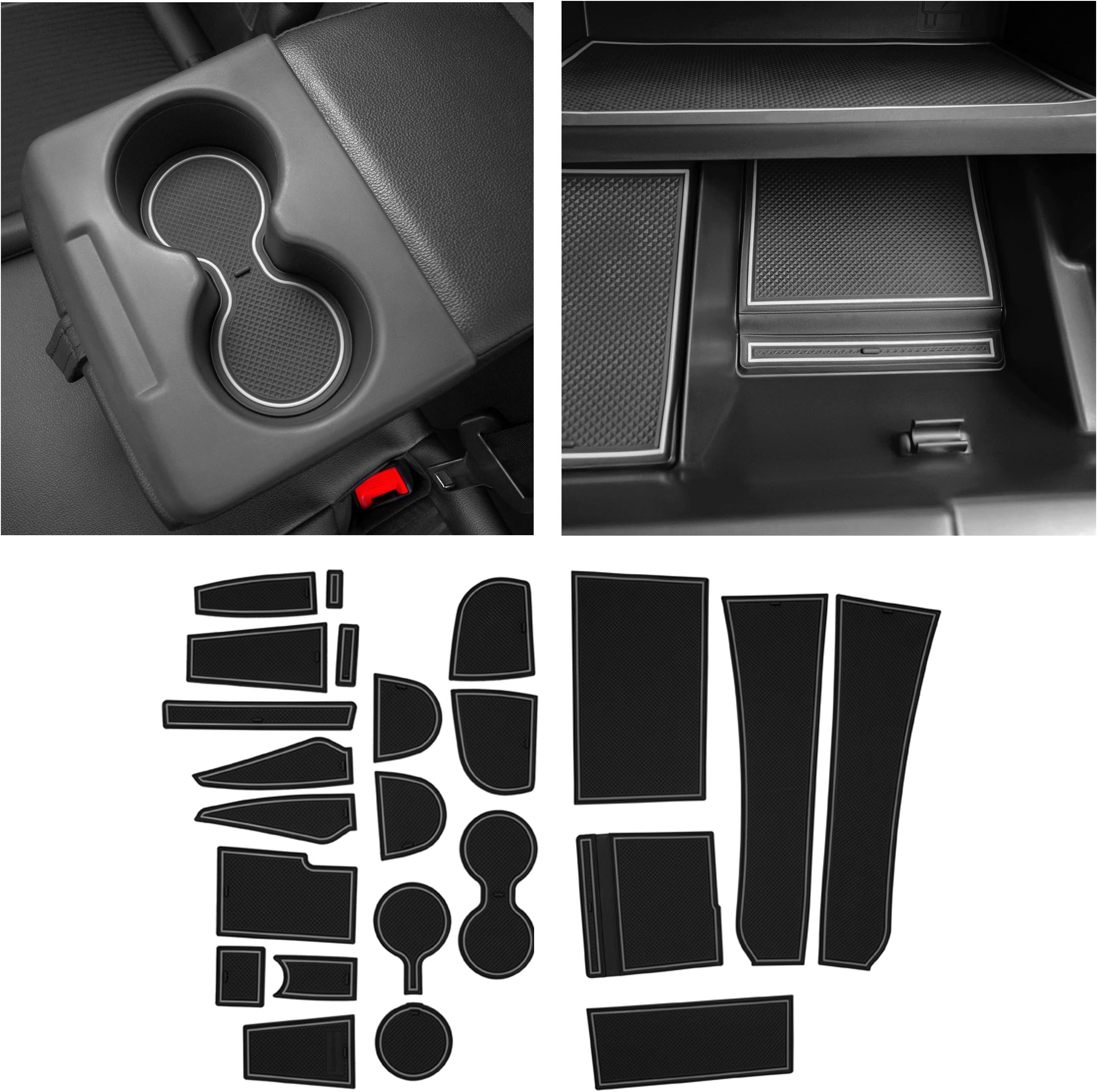 CupHolderHero fits Ford EcoSport Accessories 2018-2022 Premium Custom Interior Non-Slip Anti Dust Cup Holder Inserts, Center Console Liner Mats, Door Pocket Liners 25-pc Set (Gray Trim)