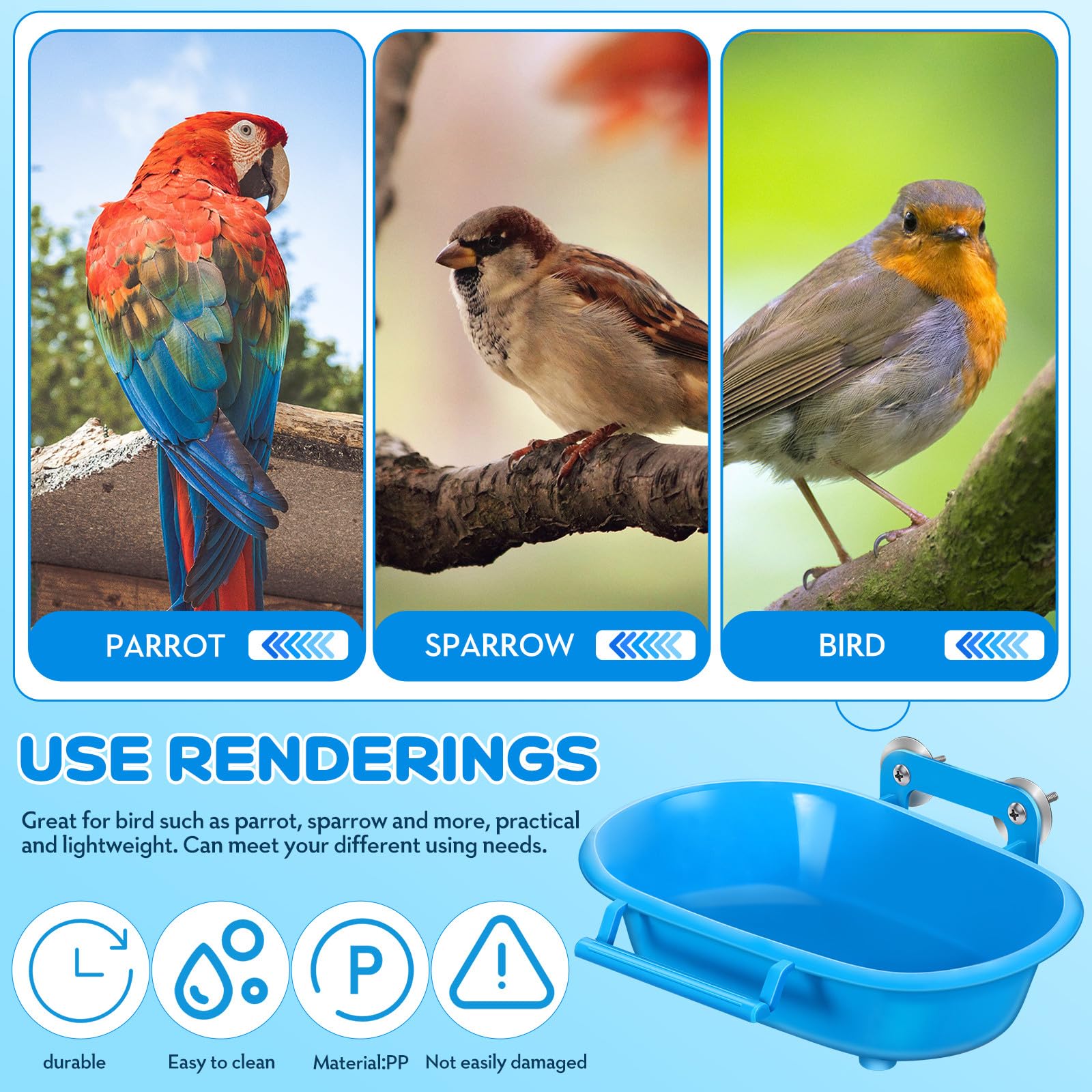DINHEAROM Cuenco de Baño Colgante para Pájaros, Bañera para Jaulas Interiores, Accesorio Multifuncional de PP para Periquitos y Aves Pequeñas — view 7