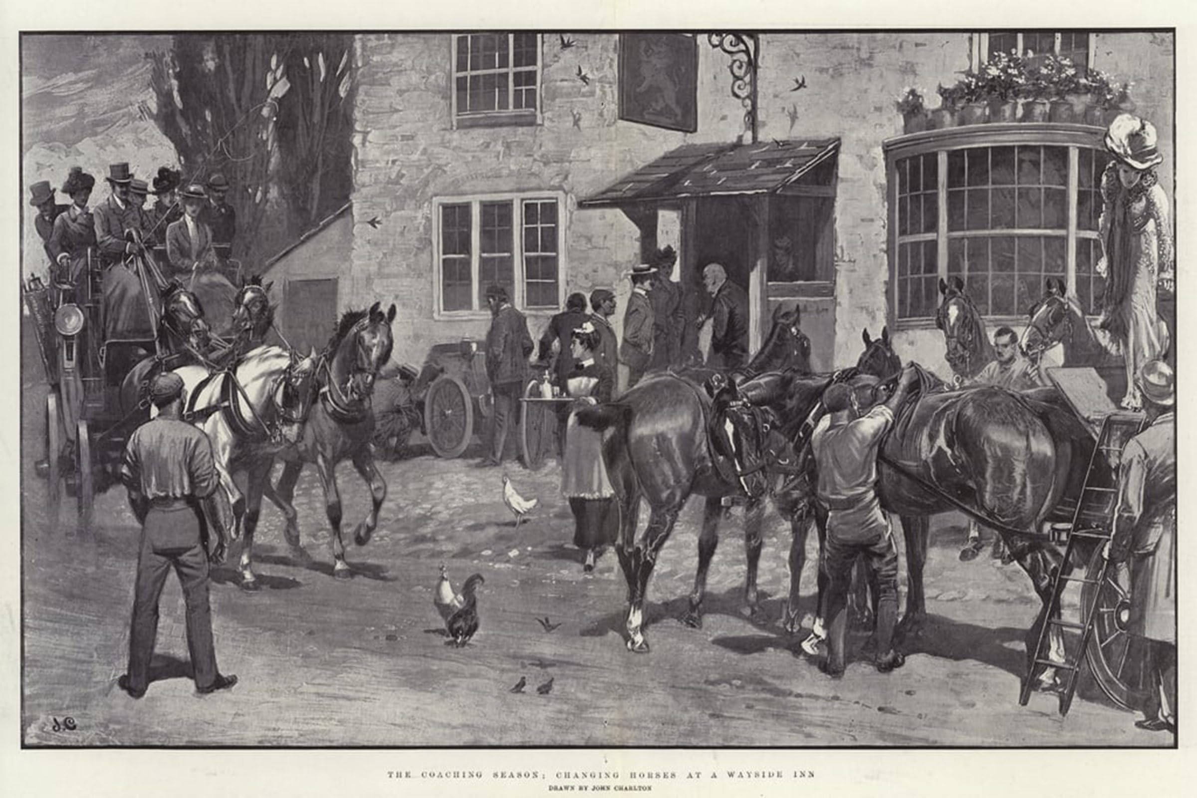 HRJUBWREE Vintage Poster Photo Wall Print Mural Artwork the Season Changing Horses At a Wayside Inn by John Charlton Art Prints Painting for Home Decor 60x90cm