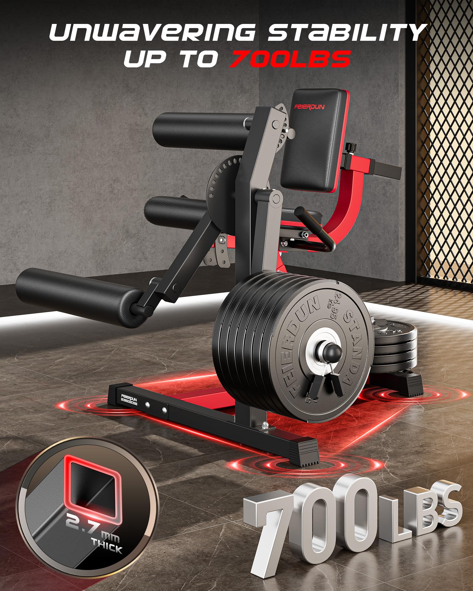 FEIERDUN Máquina de extensión y rizo de piernas ajustable 3 en 1, máquina de extensión de piernas de 600 libras de capacidad para entrenamientos de la parte inferior del cuerpo, máquina de rizar