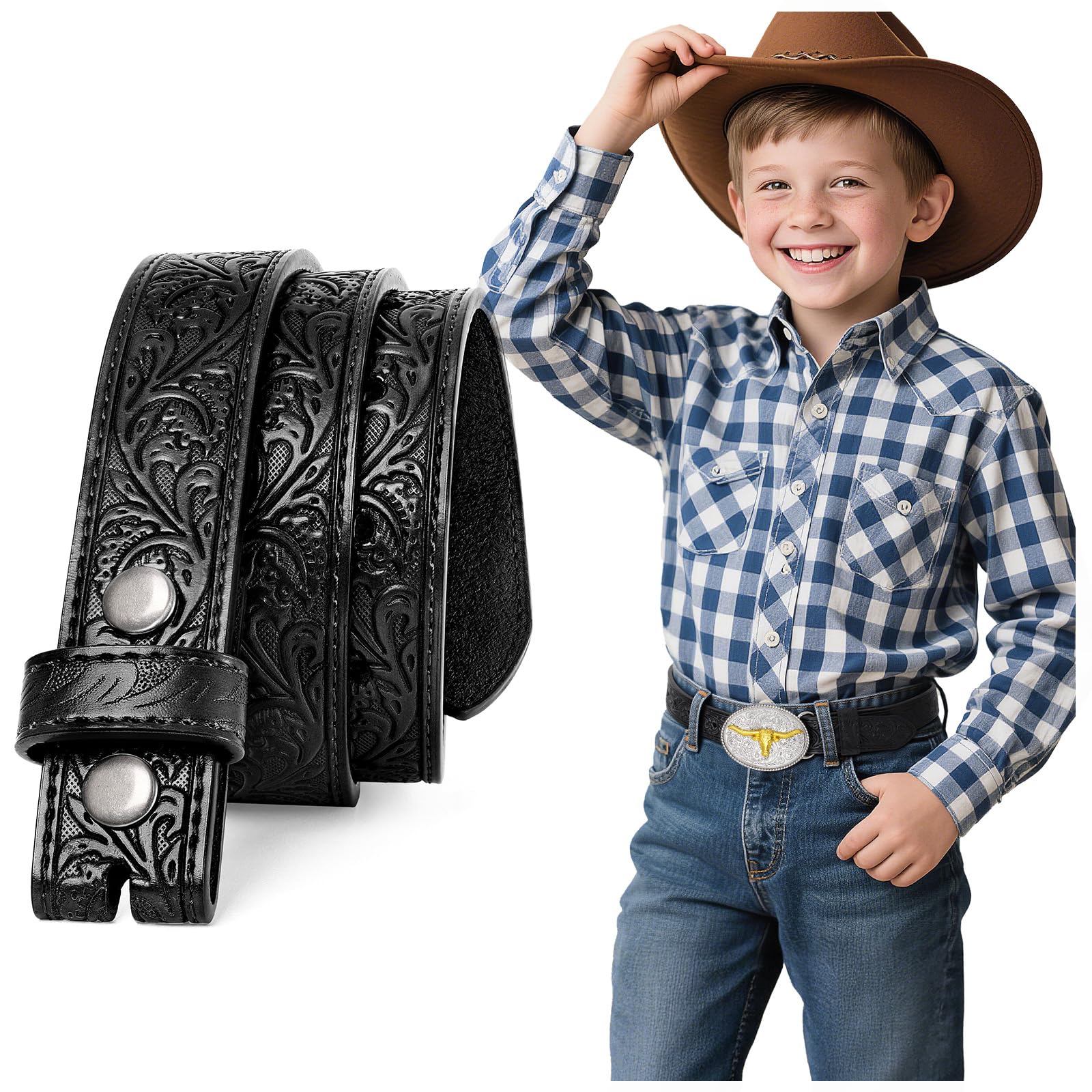 BELTROAD Kid Western Belt Without Buckle Toddlers Girls Boys Cowboy Belts